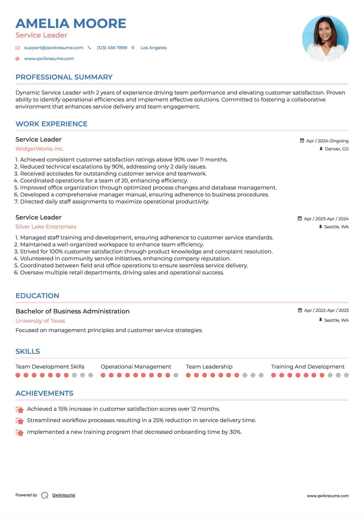 Service Leader Resume Format