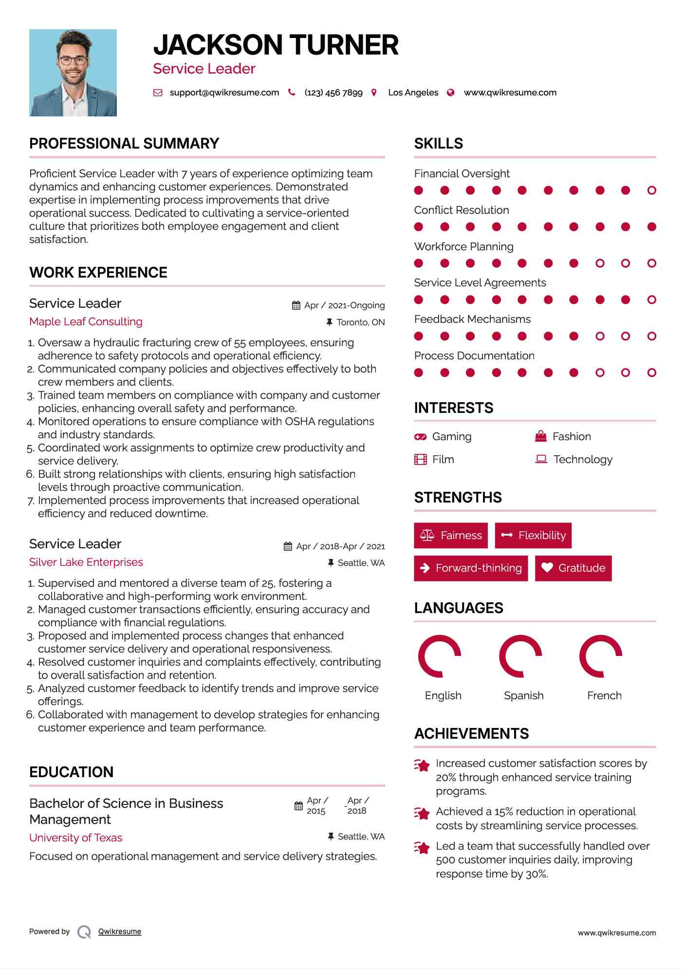 Service Leader Resume Format