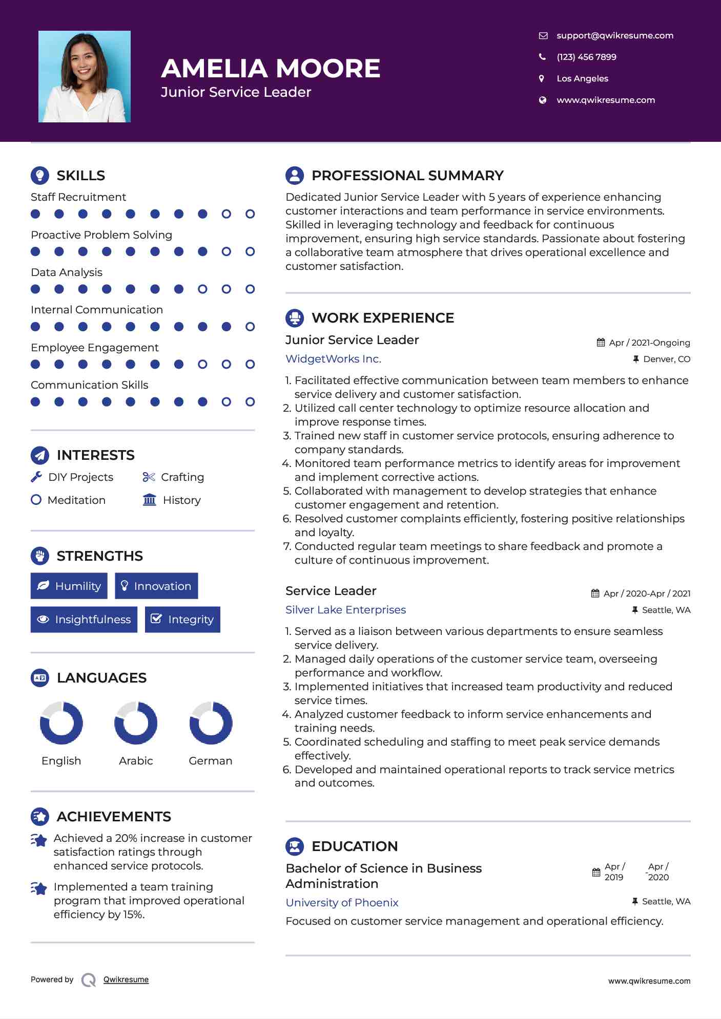 Junior Service Leader Resume Template