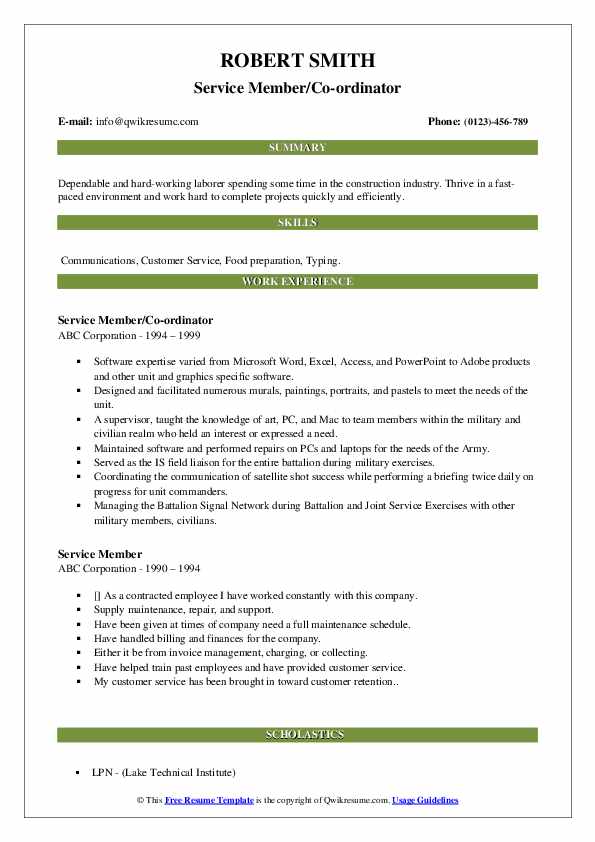 Service Member Resume Samples QwikResume