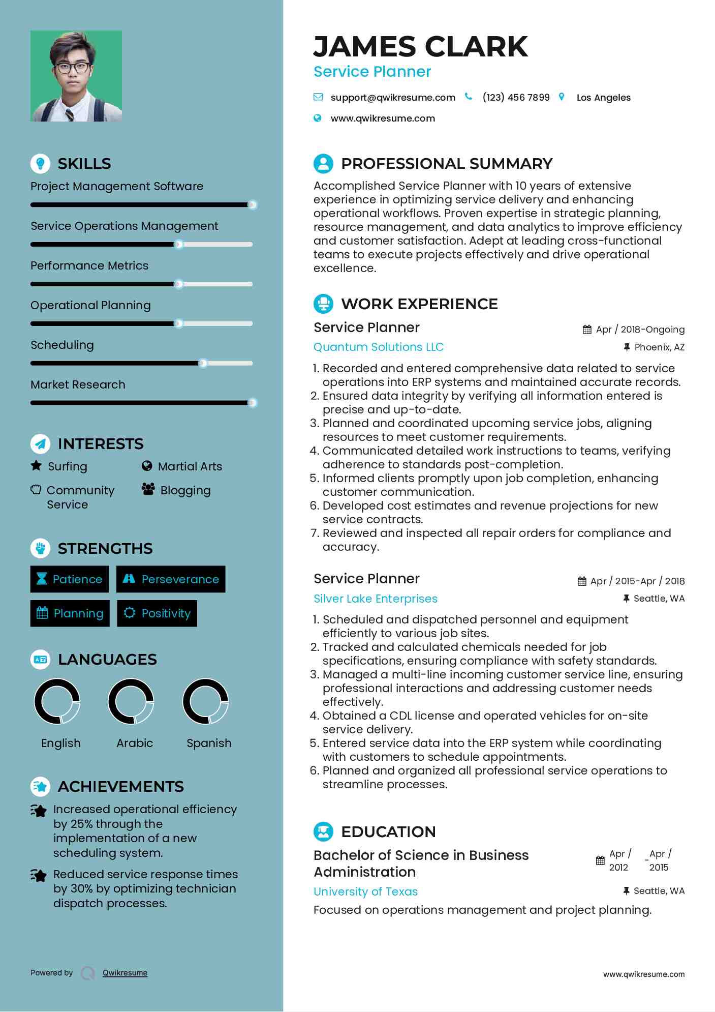 Service Planner Resume Template