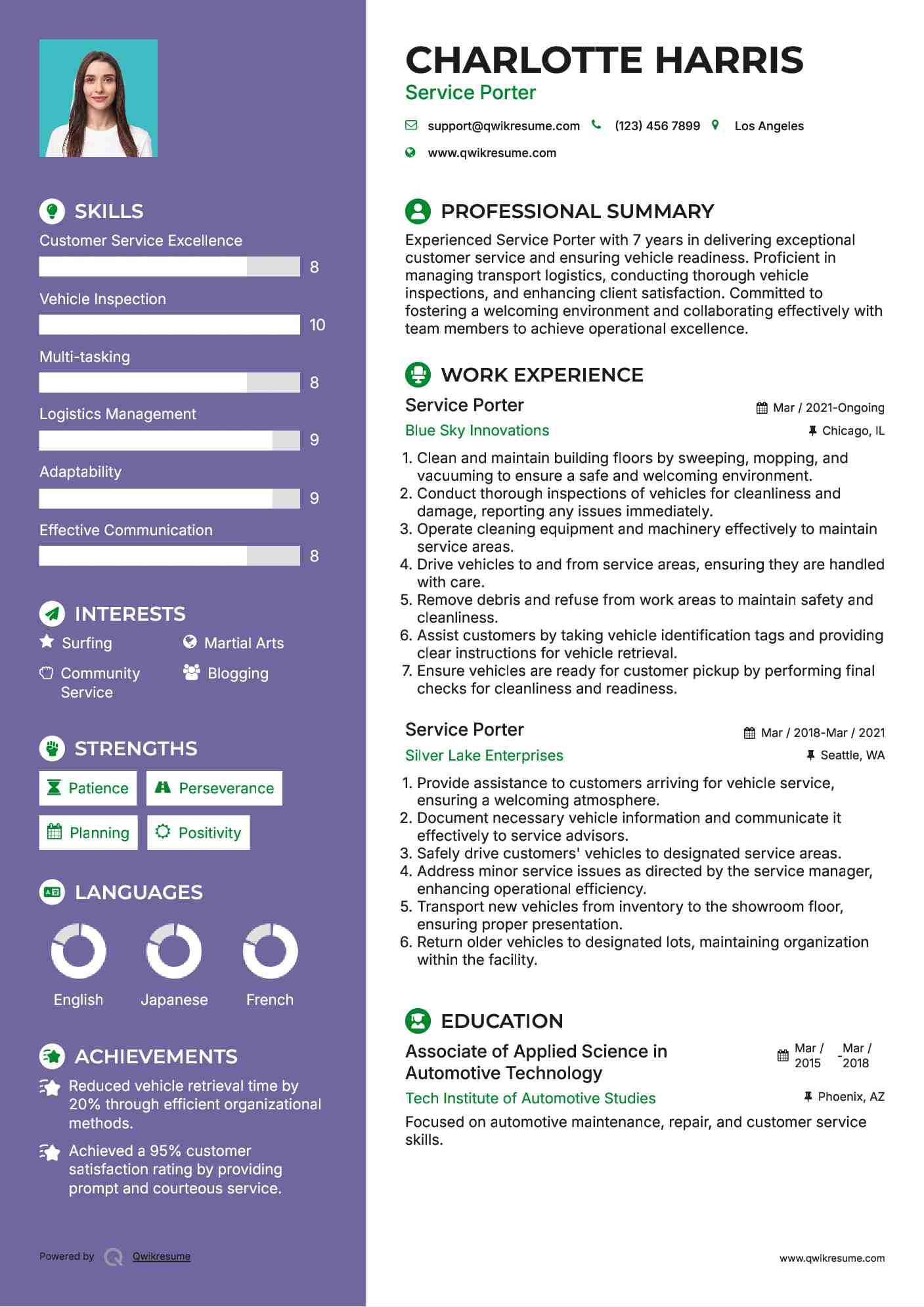 Service Porter Resume Example