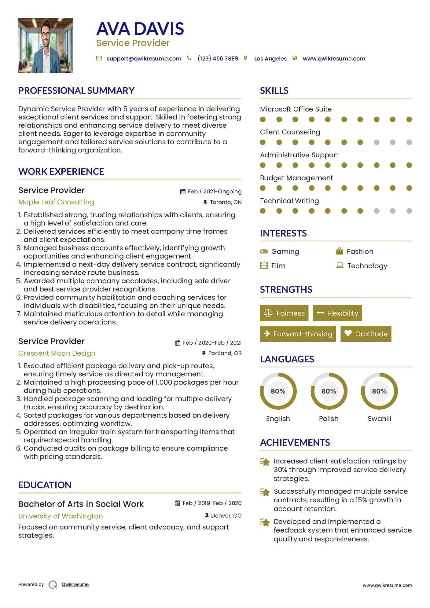 Service Provider Resume Example