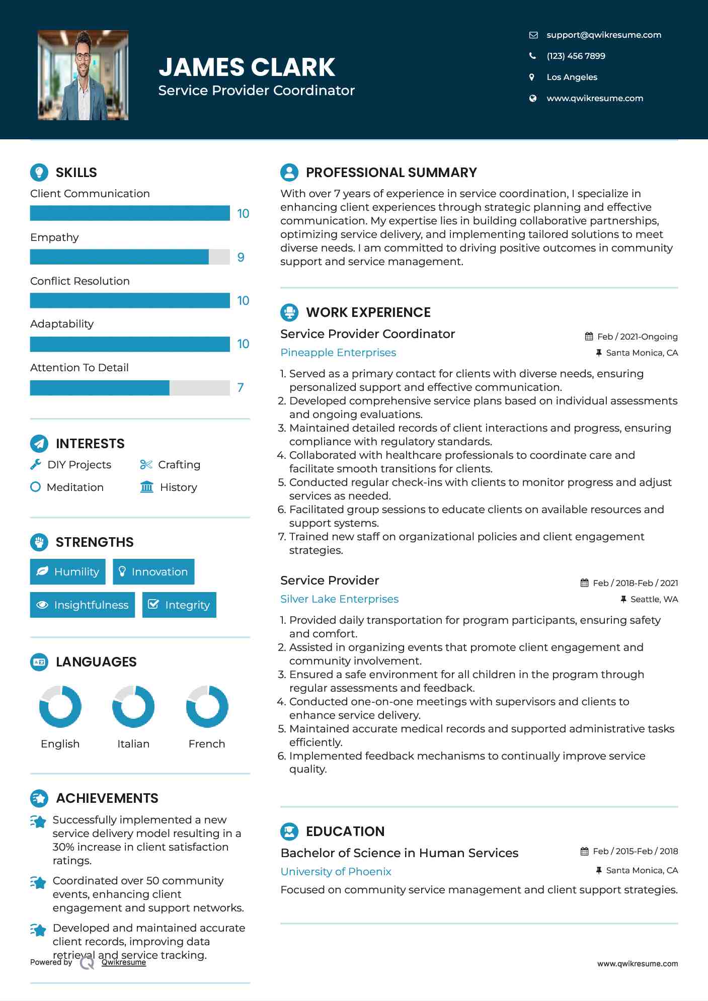 Service Provider Coordinator Resume Template