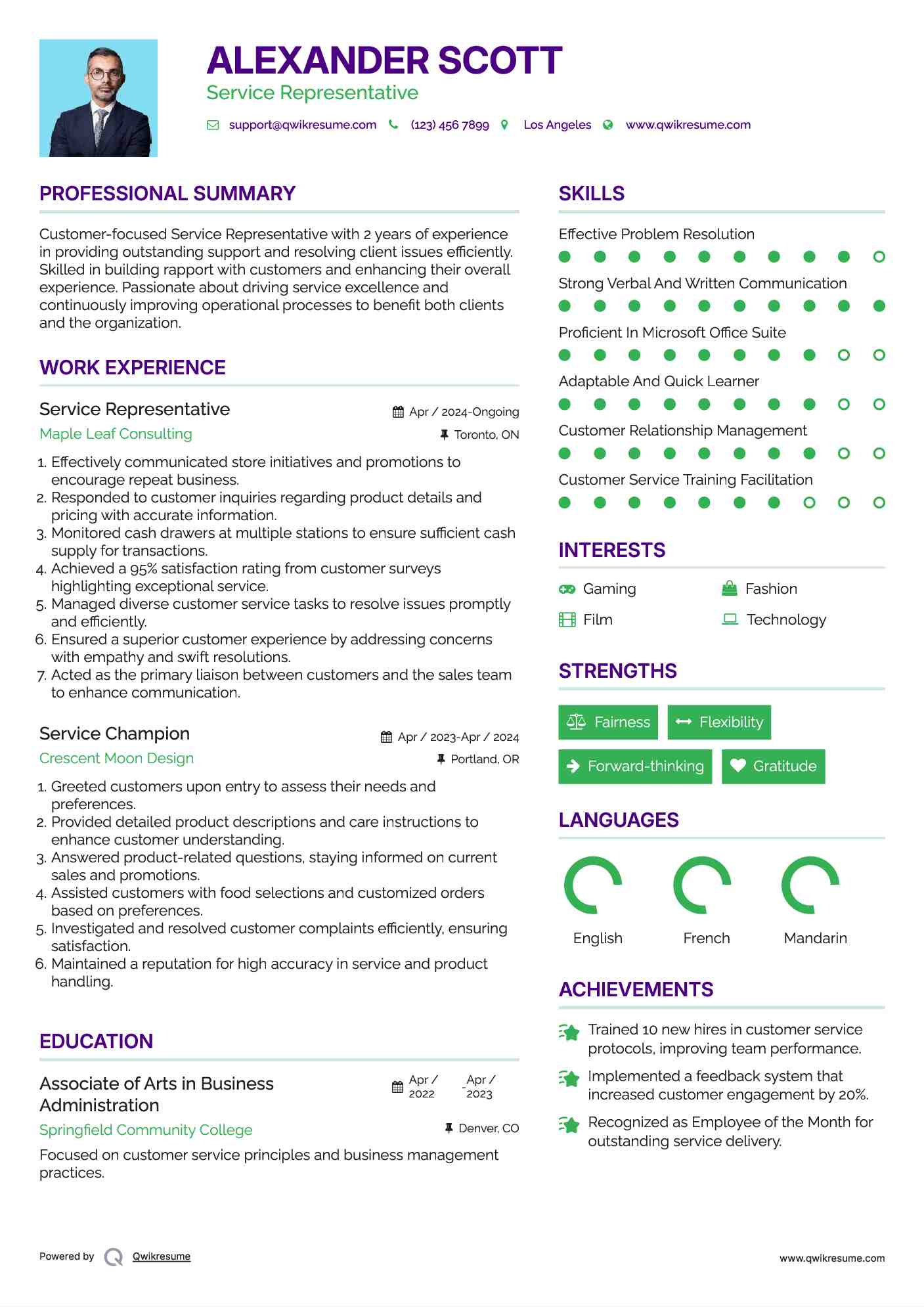 Service Representative Resume Model