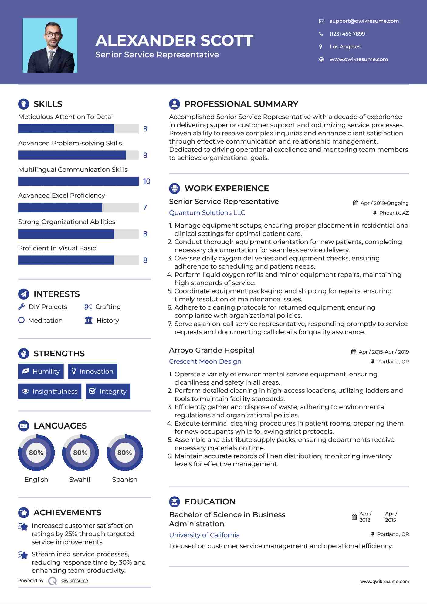 Senior Service Representative Resume Model
