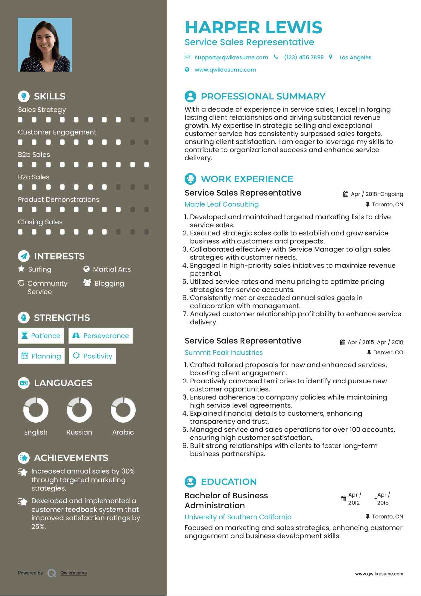 Service Sales Representative Resume Template