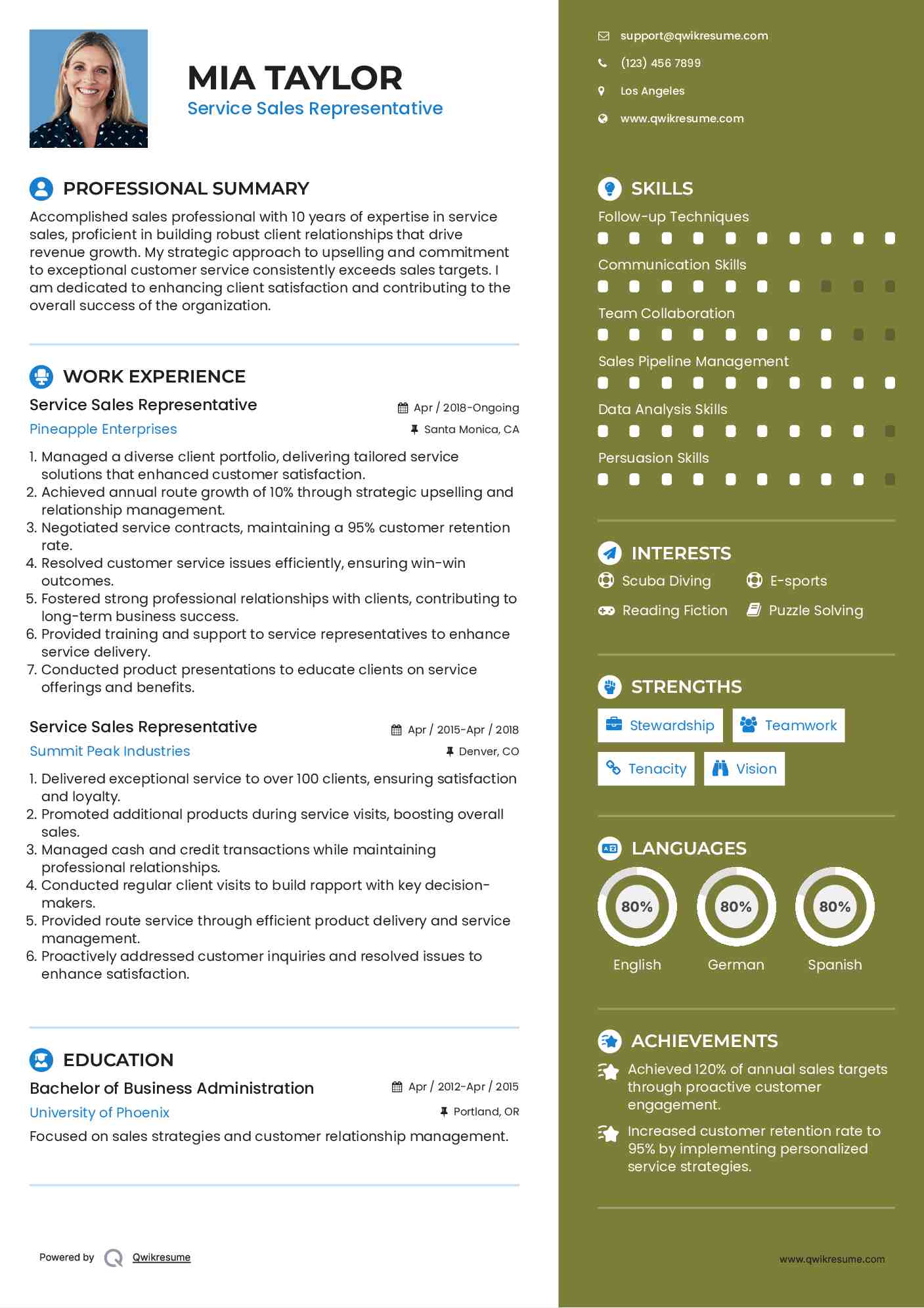 Service Sales Representative Resume Template