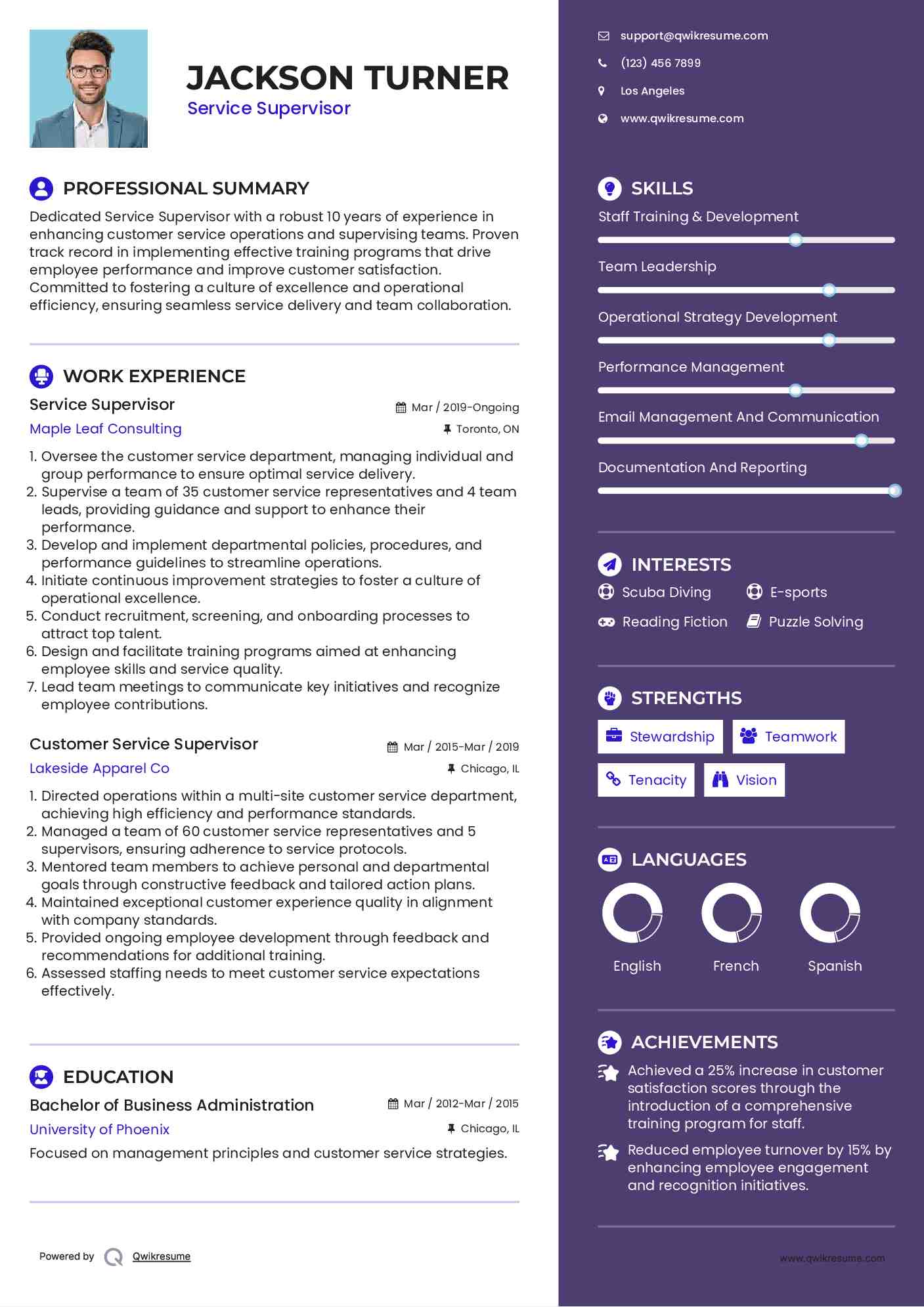 Service Supervisor Resume Template