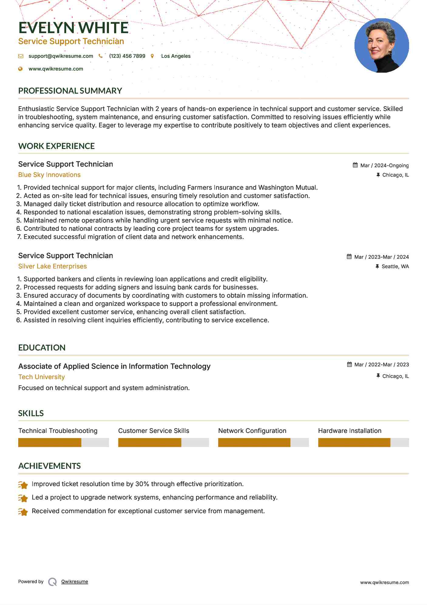 Service Support Technician Resume Format