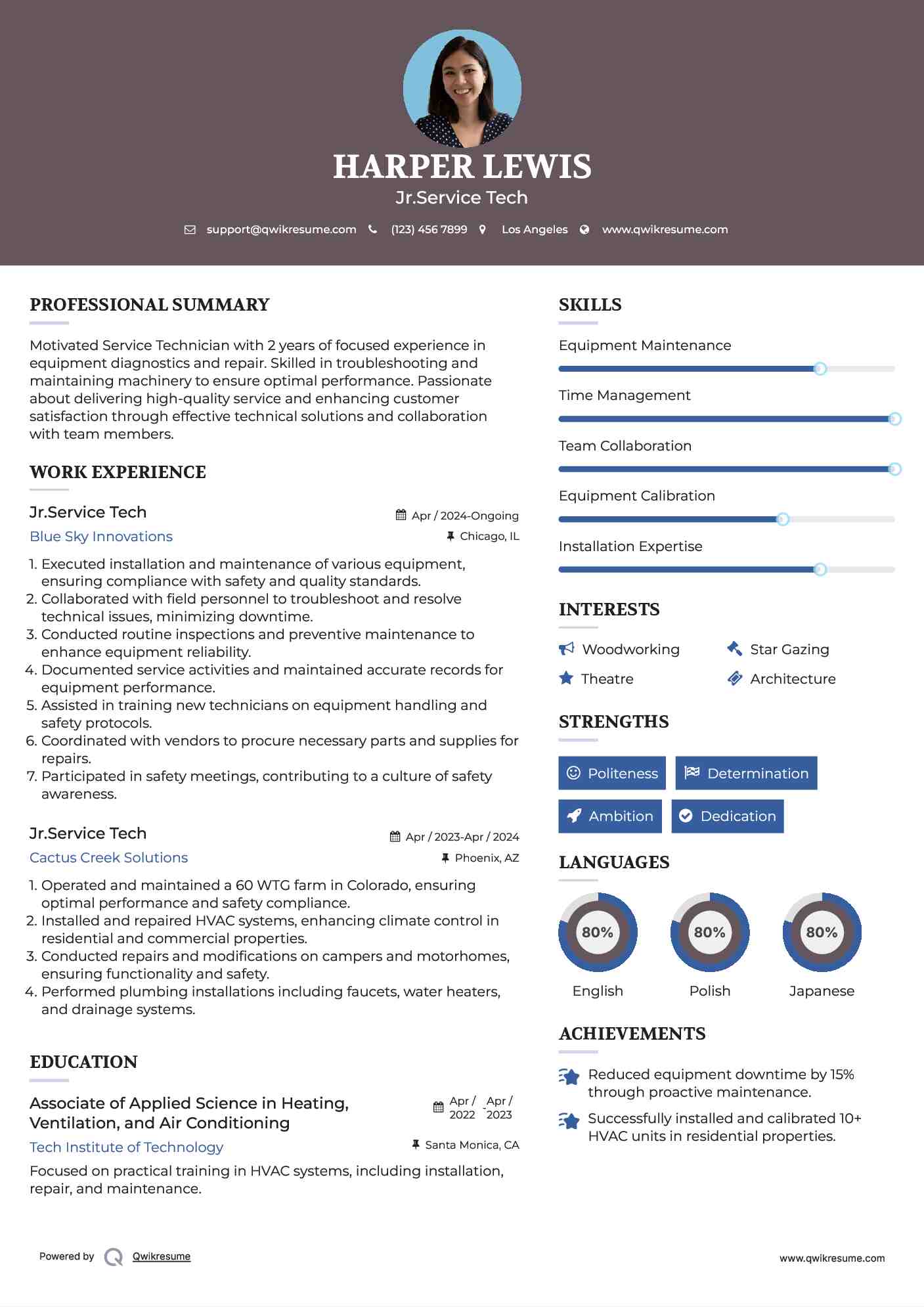 Jr.Service Tech Resume Template