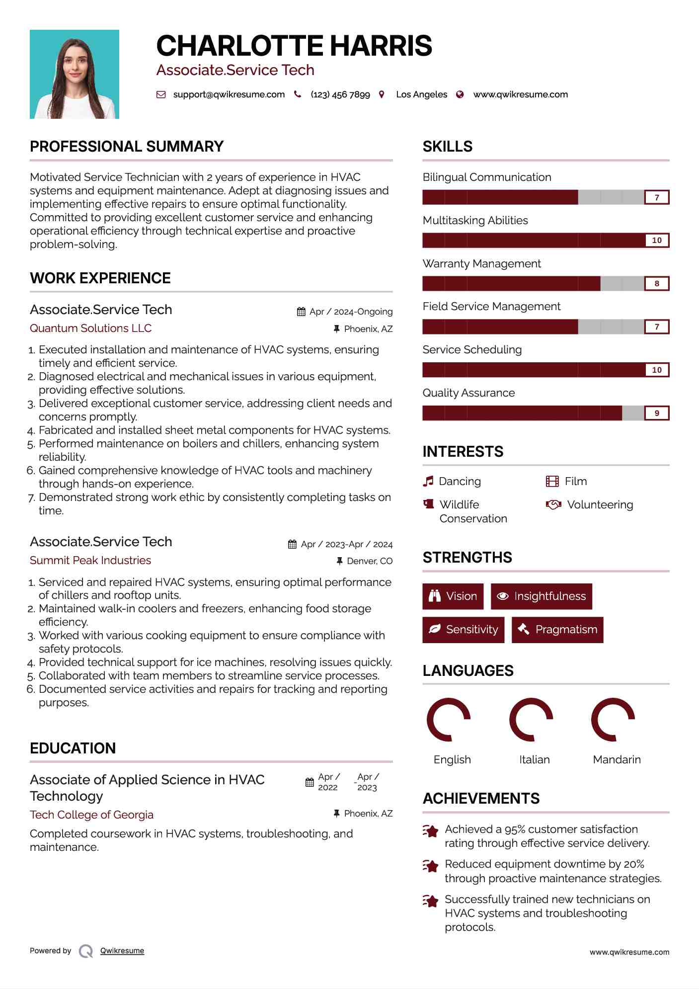 Associate.Service Tech Resume Sample