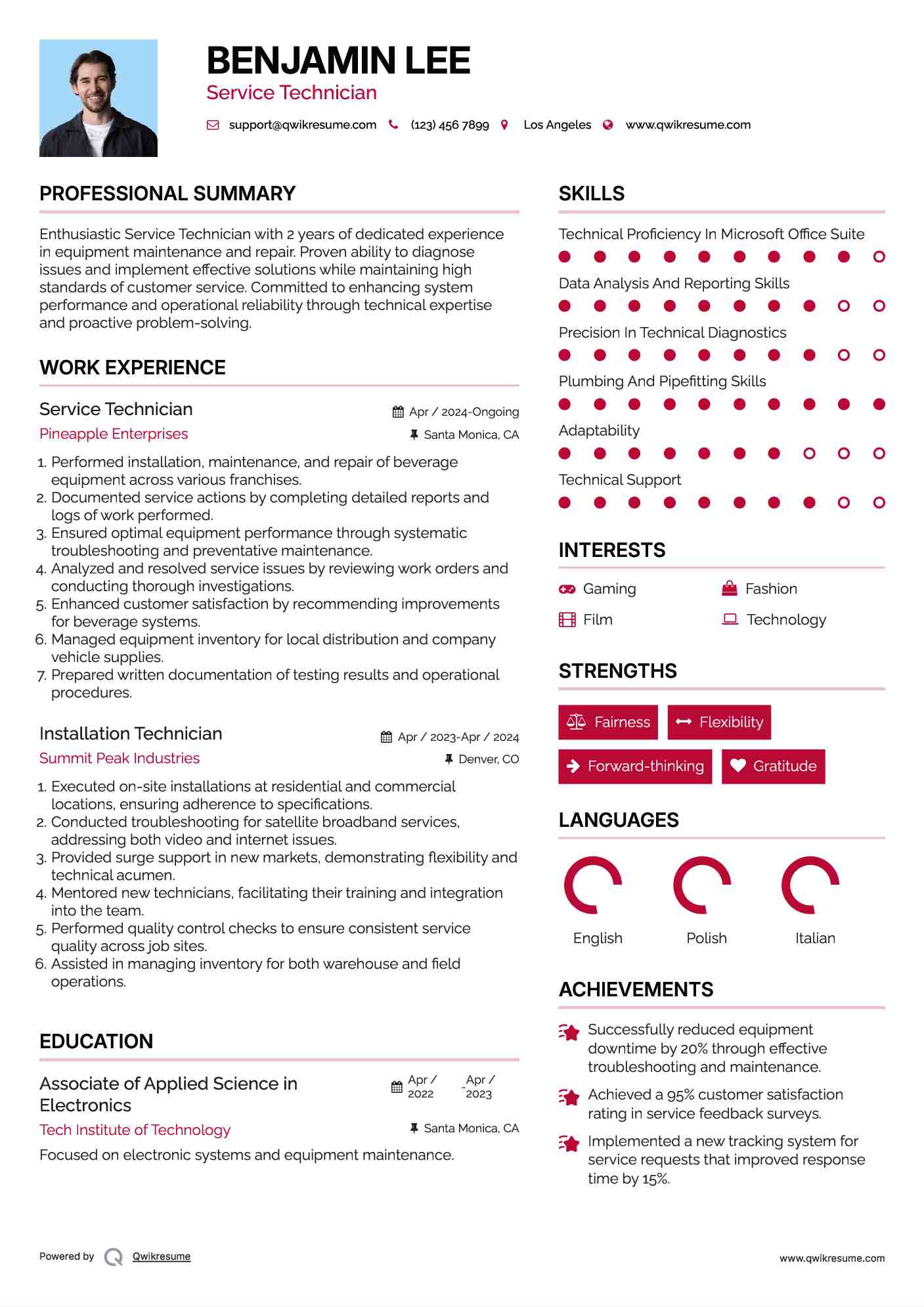 Service Technician Resume Template