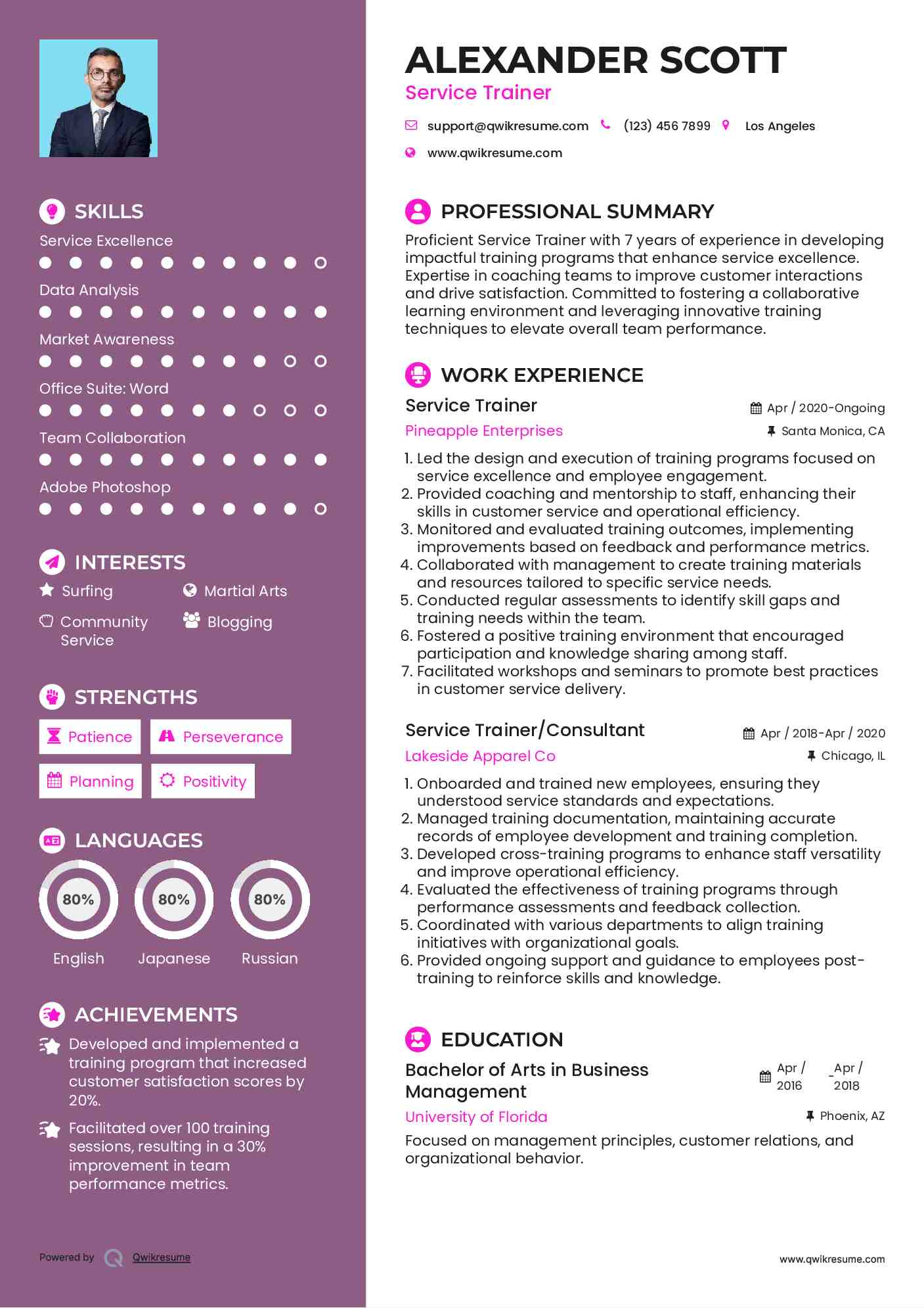 Service Trainer Resume Format