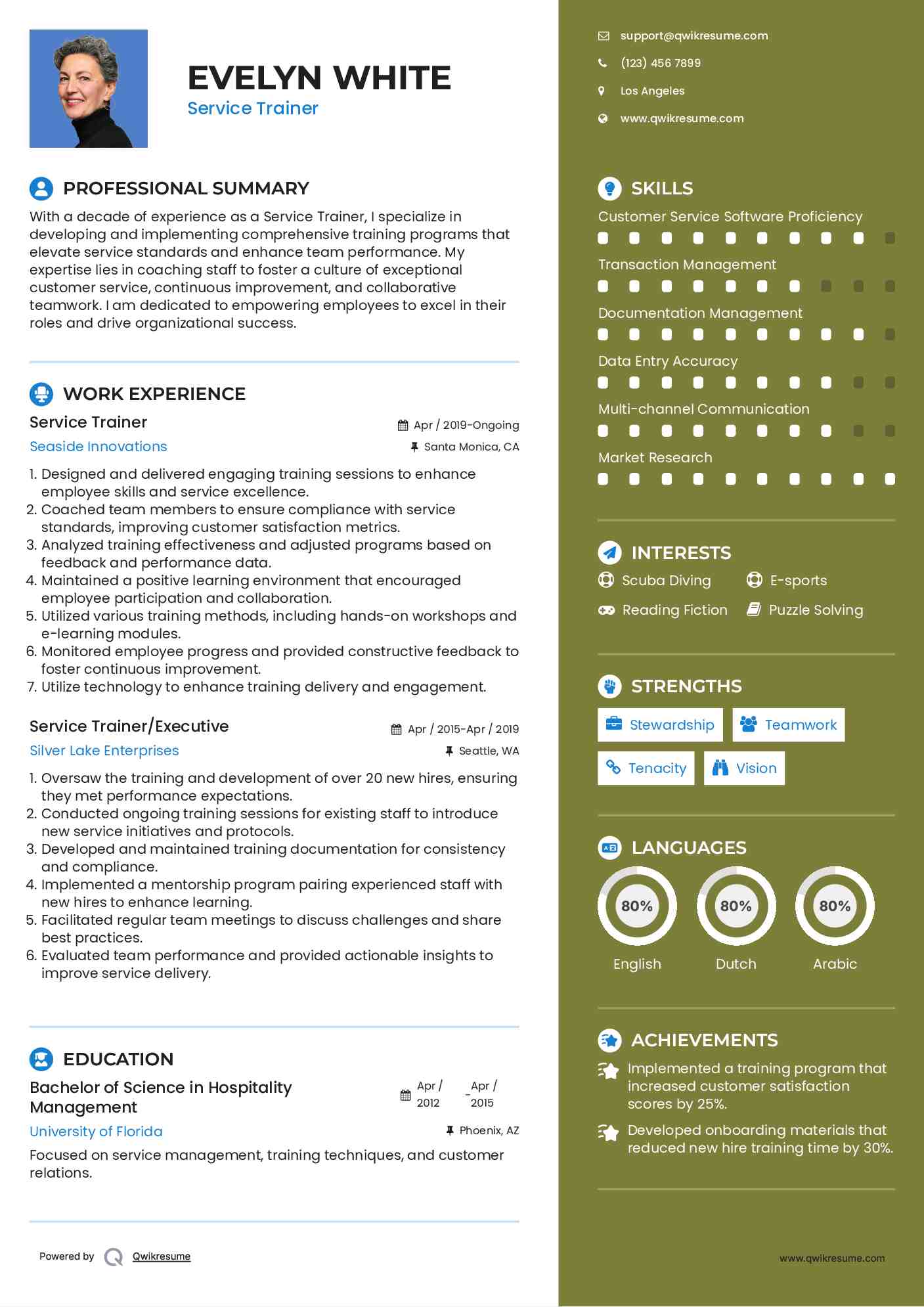 Service Trainer Resume Example