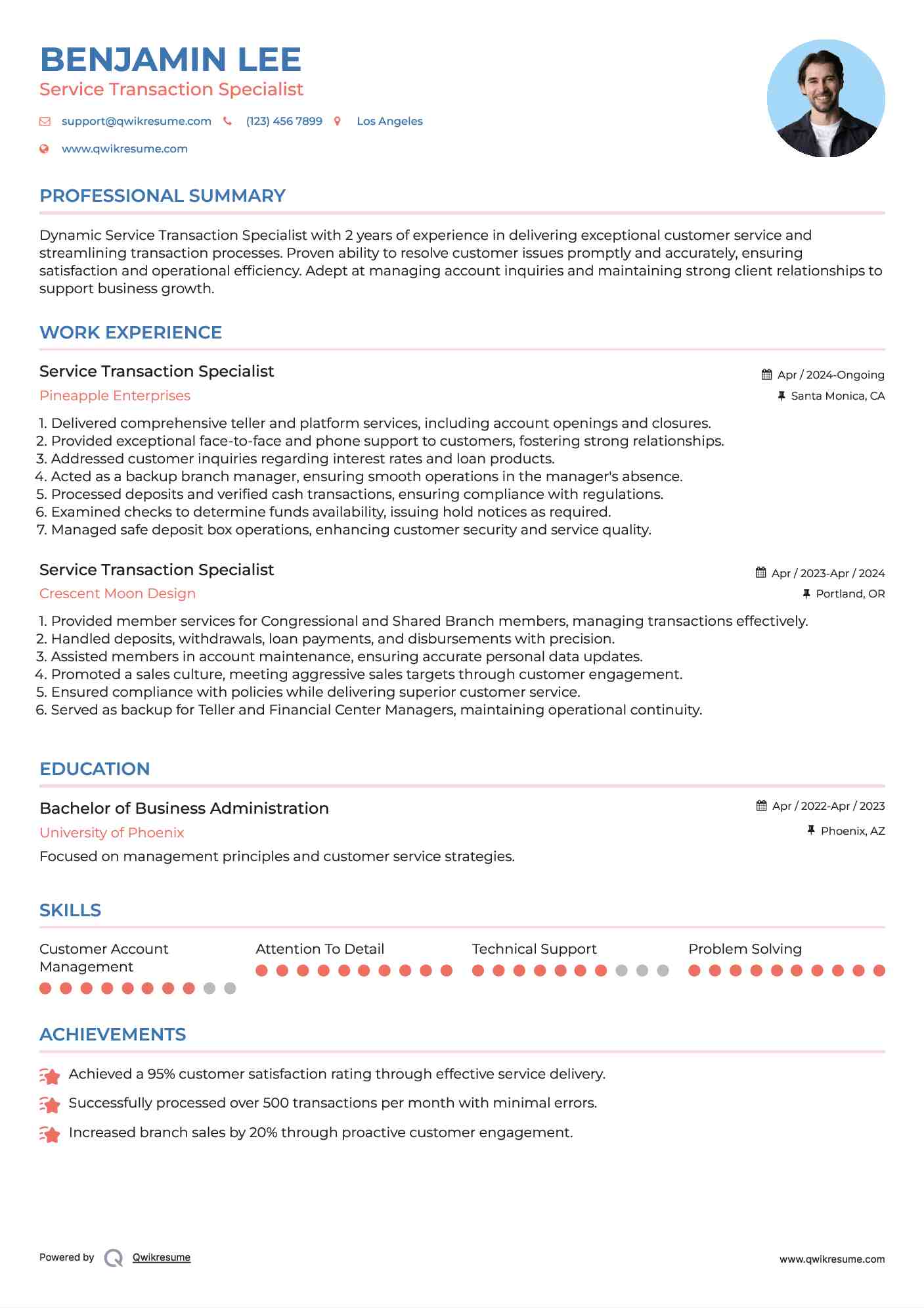 Service Transaction Specialist Resume Template