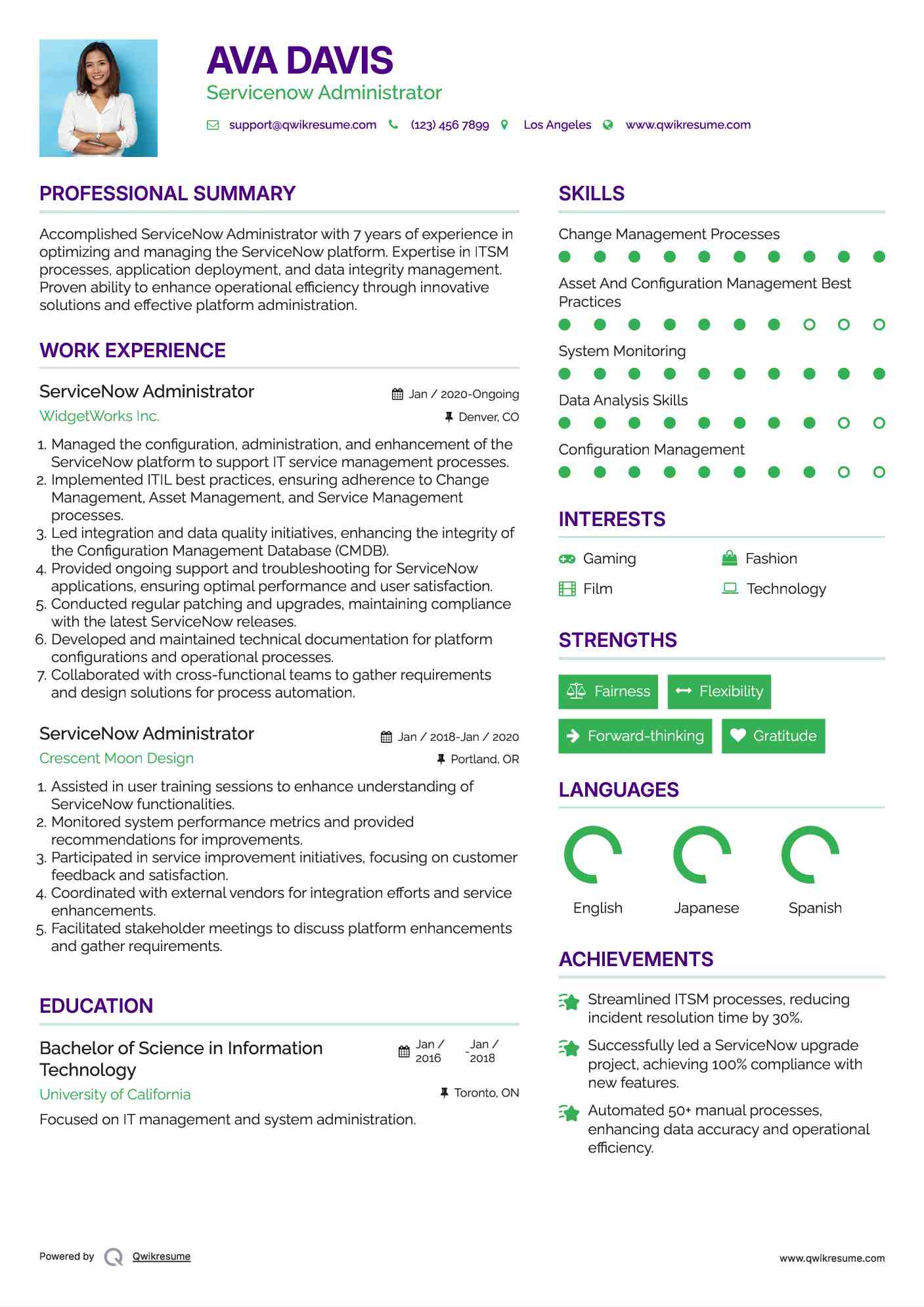 ServiceNow Administrator Resume Format