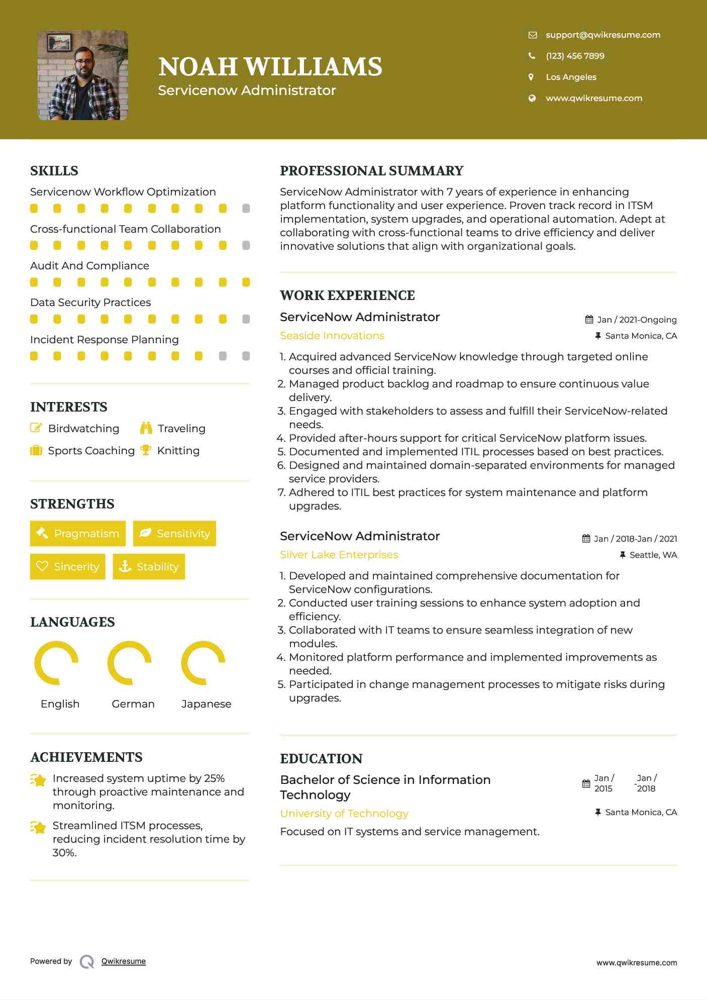 ServiceNow Administrator Resume Sample