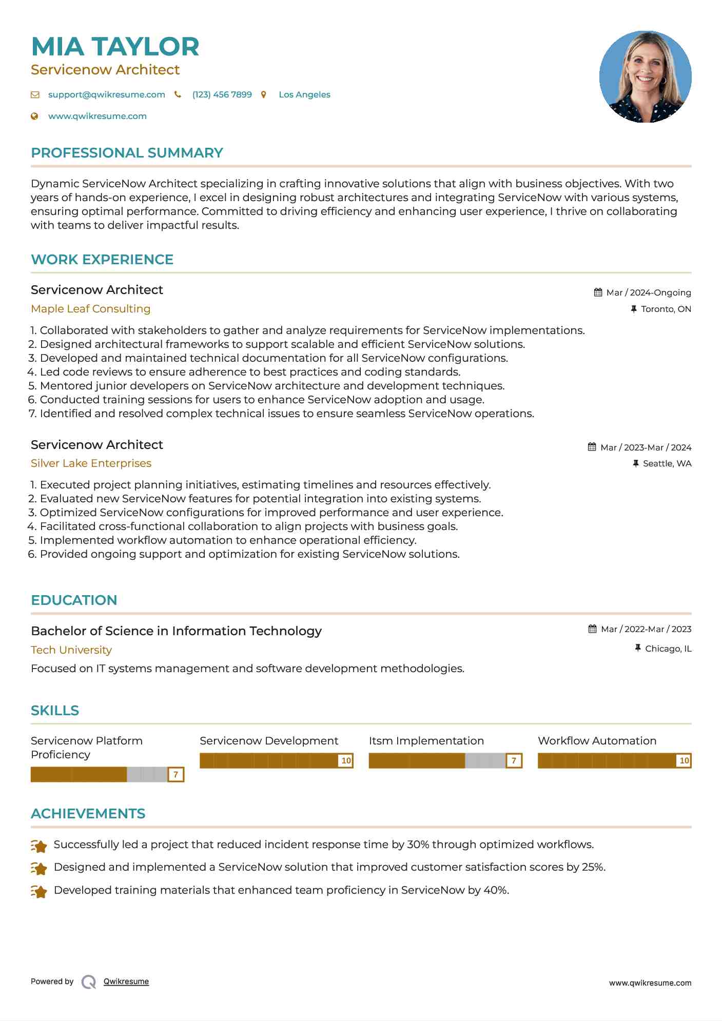 Servicenow Architect Resume Template