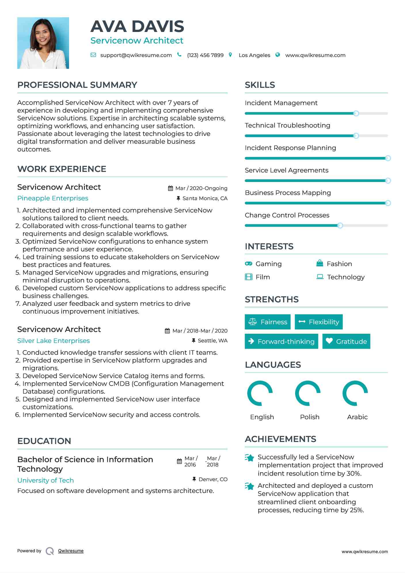 Servicenow Architect Resume Format