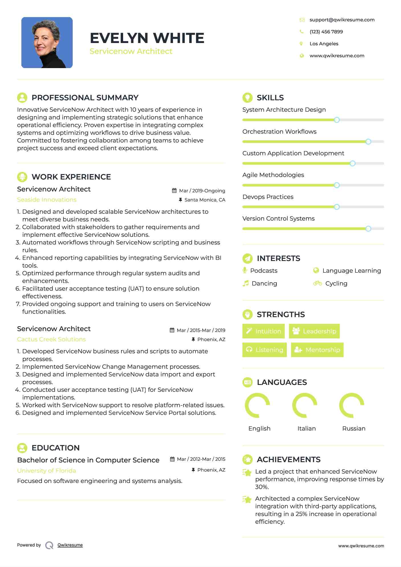 Servicenow Architect Resume Sample