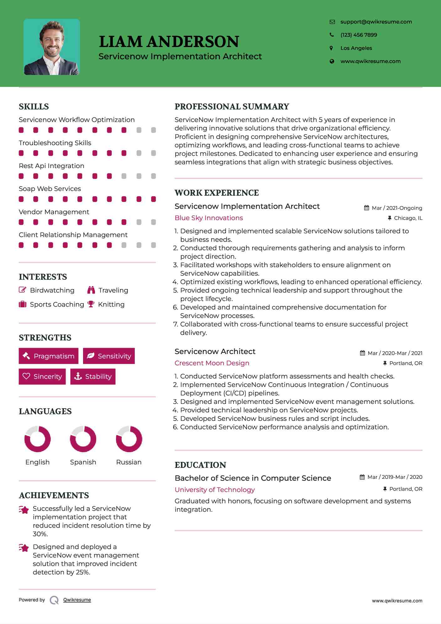 Servicenow Implementation Architect Resume Sample