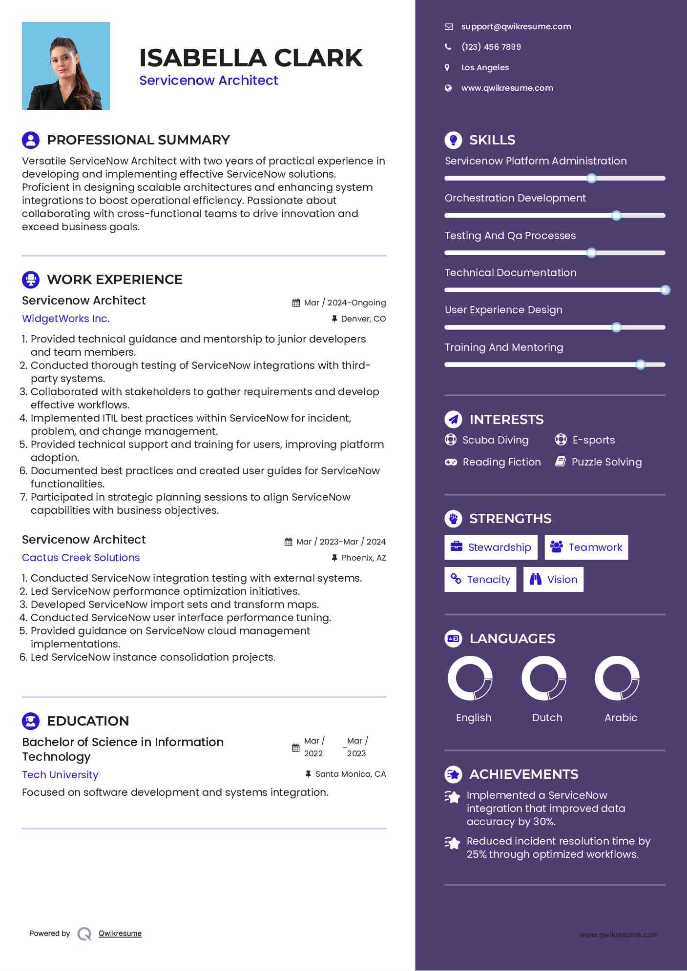 Servicenow Architect Resume Sample