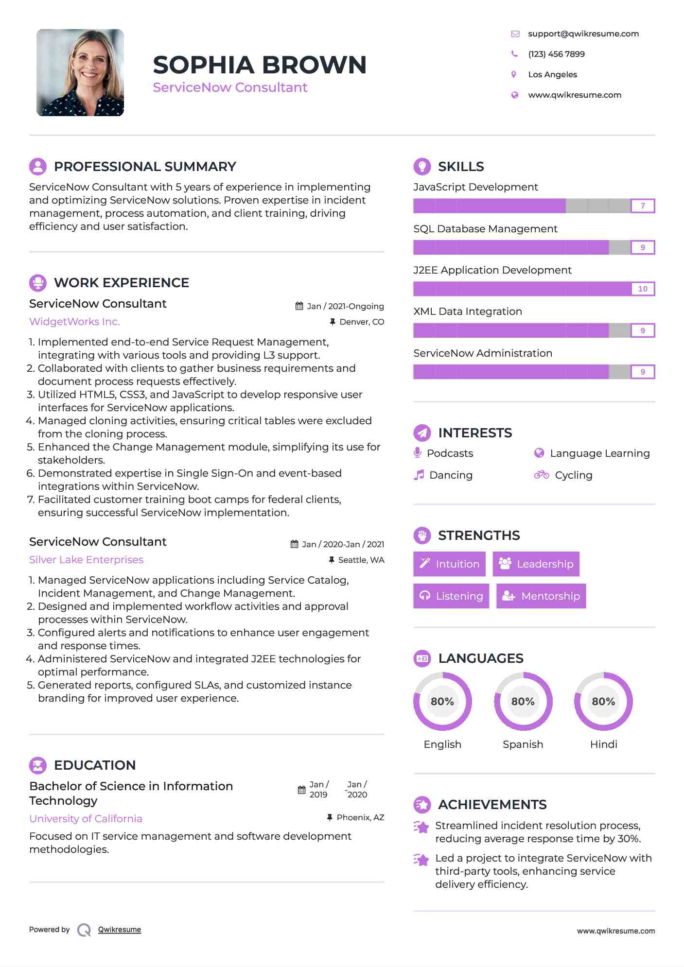 ServiceNow Consultant Resume Sample