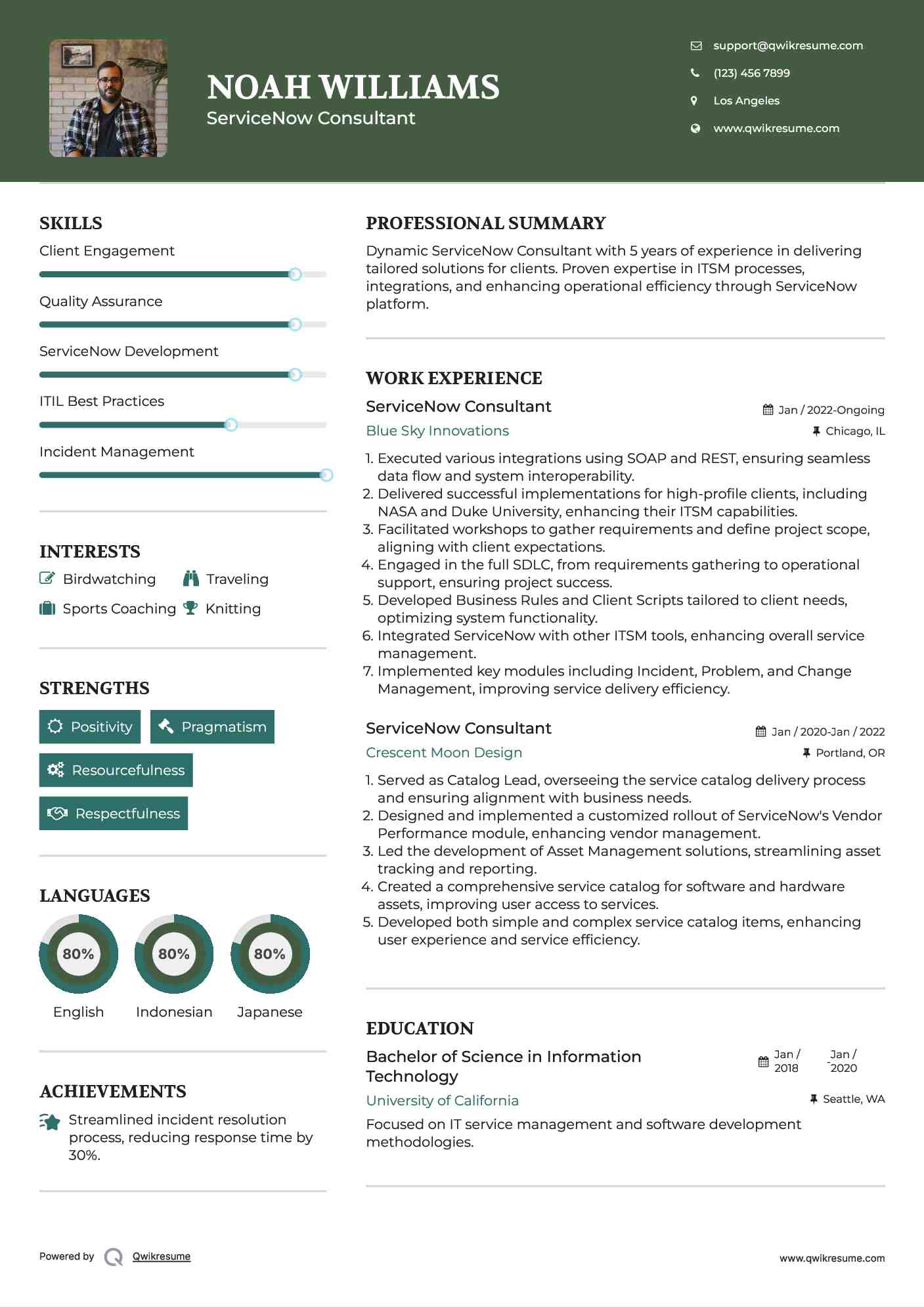 ServiceNow Consultant Resume Sample