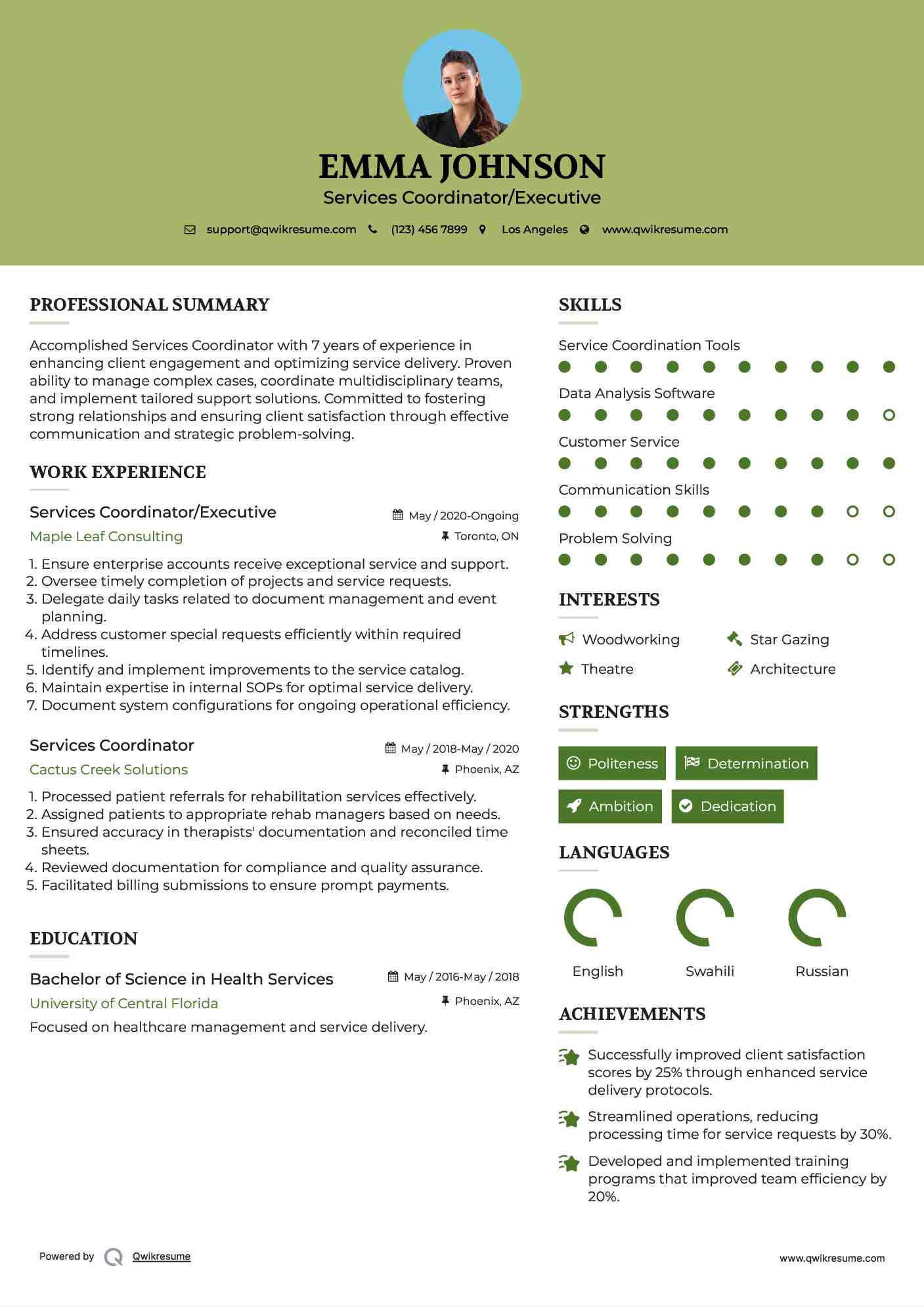Services Coordinator/Executive Resume Template
