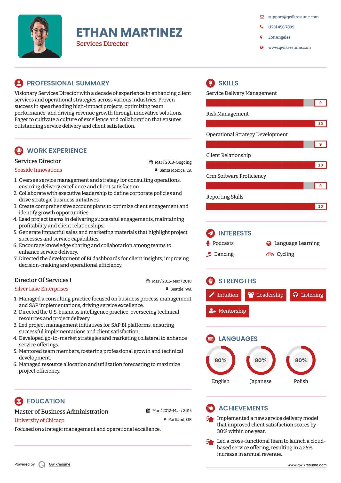 Services Director Resume Model