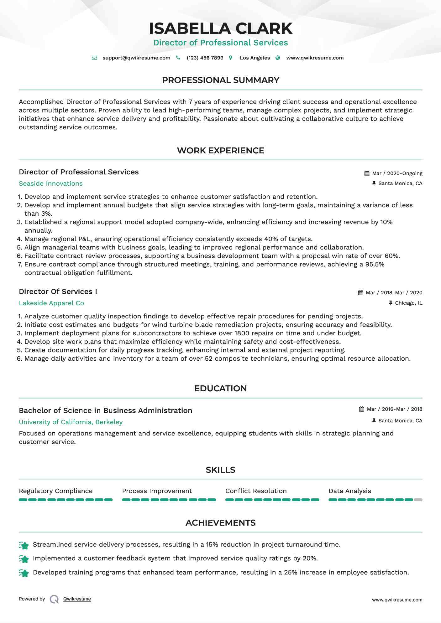 Director of Professional Services

 Resume Format