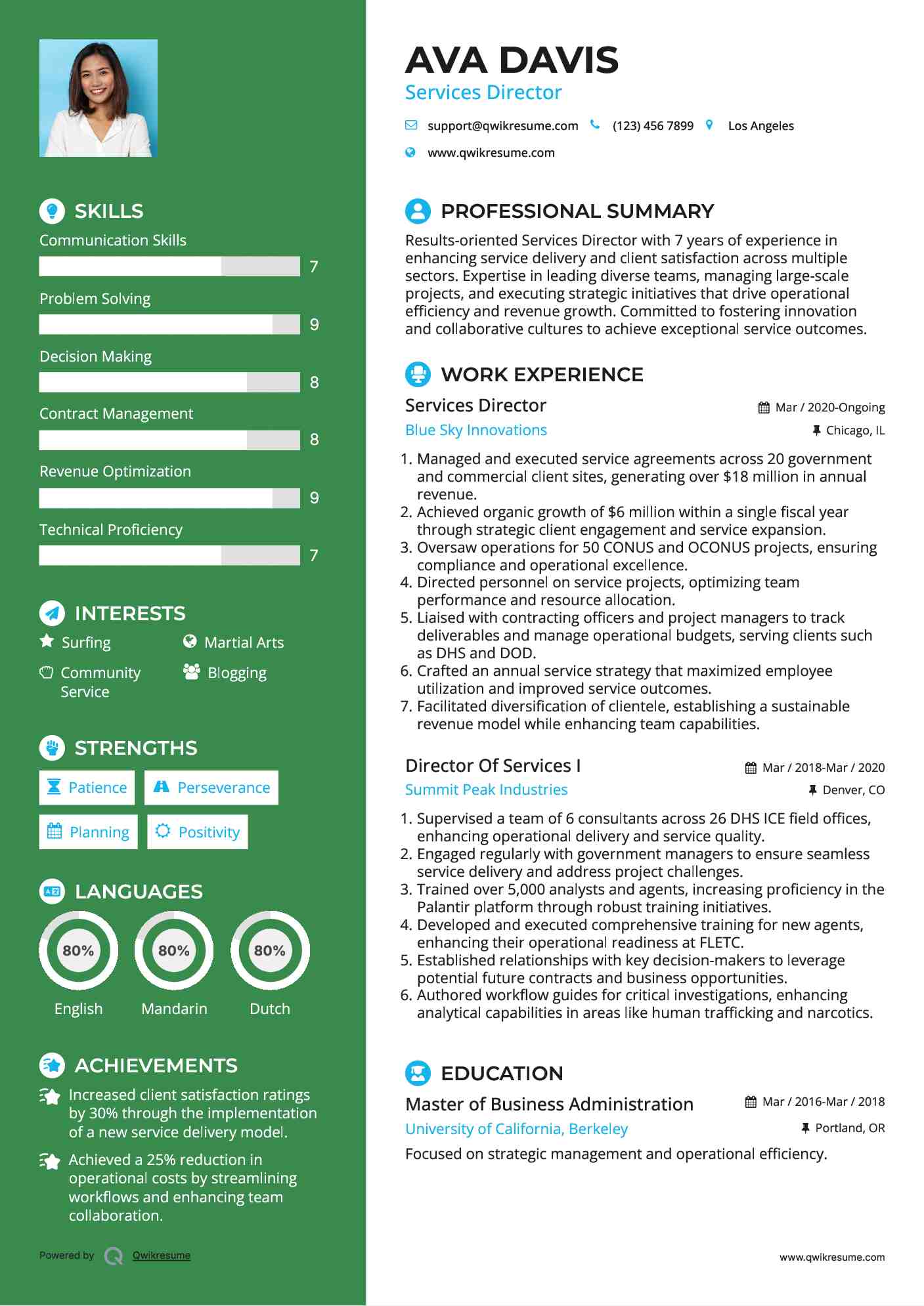 Services Director Resume Example