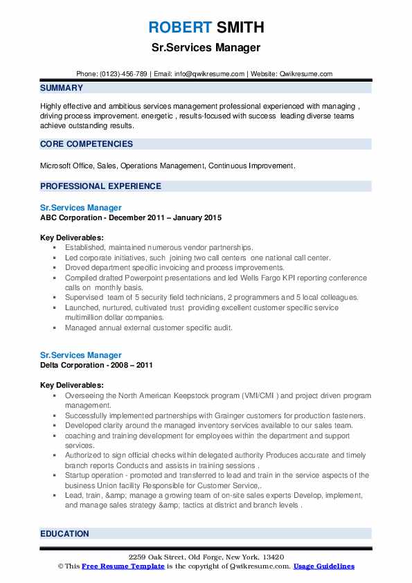 Services Manager Resume Samples Qwikresume