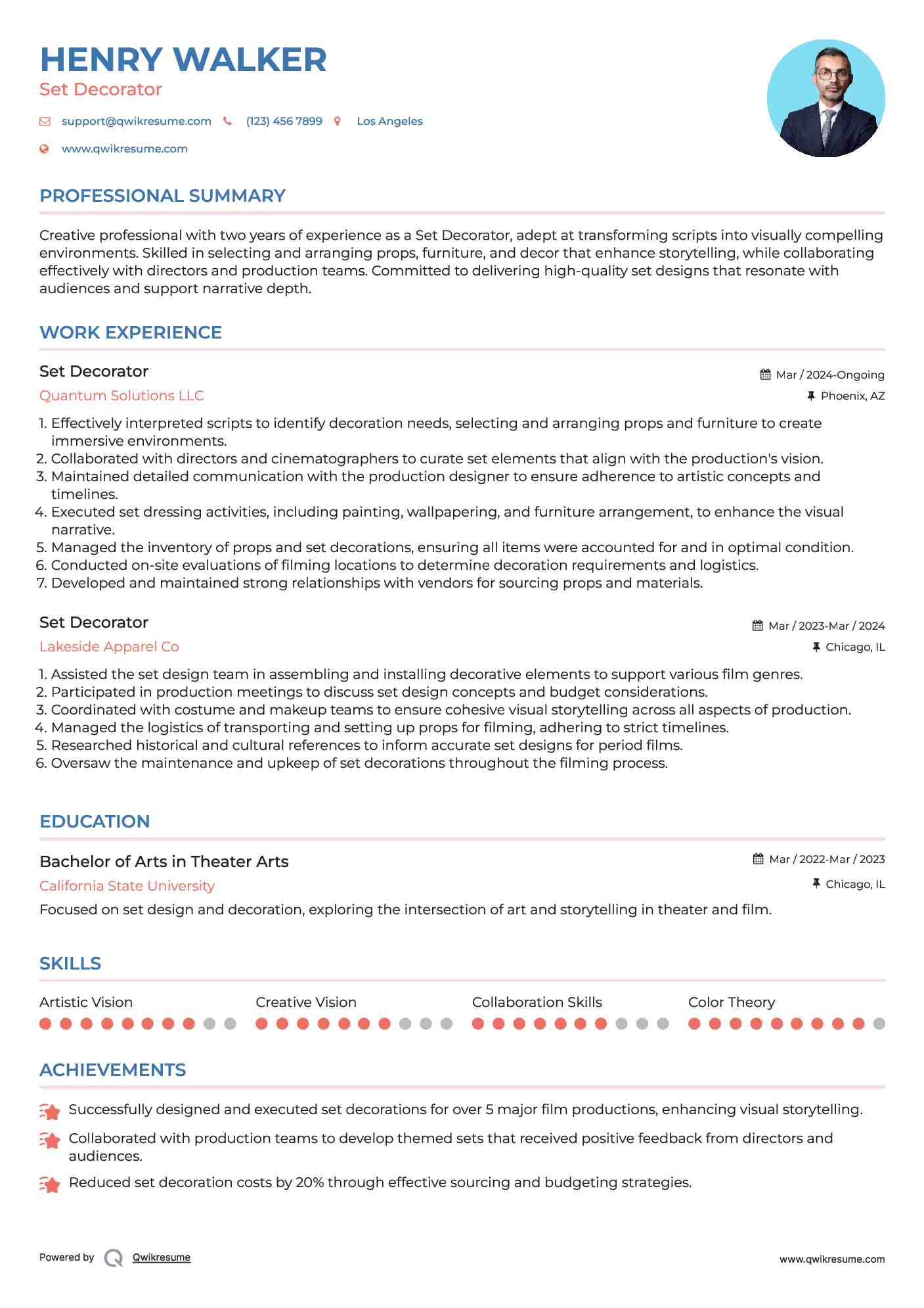 Set Decorator Resume Template