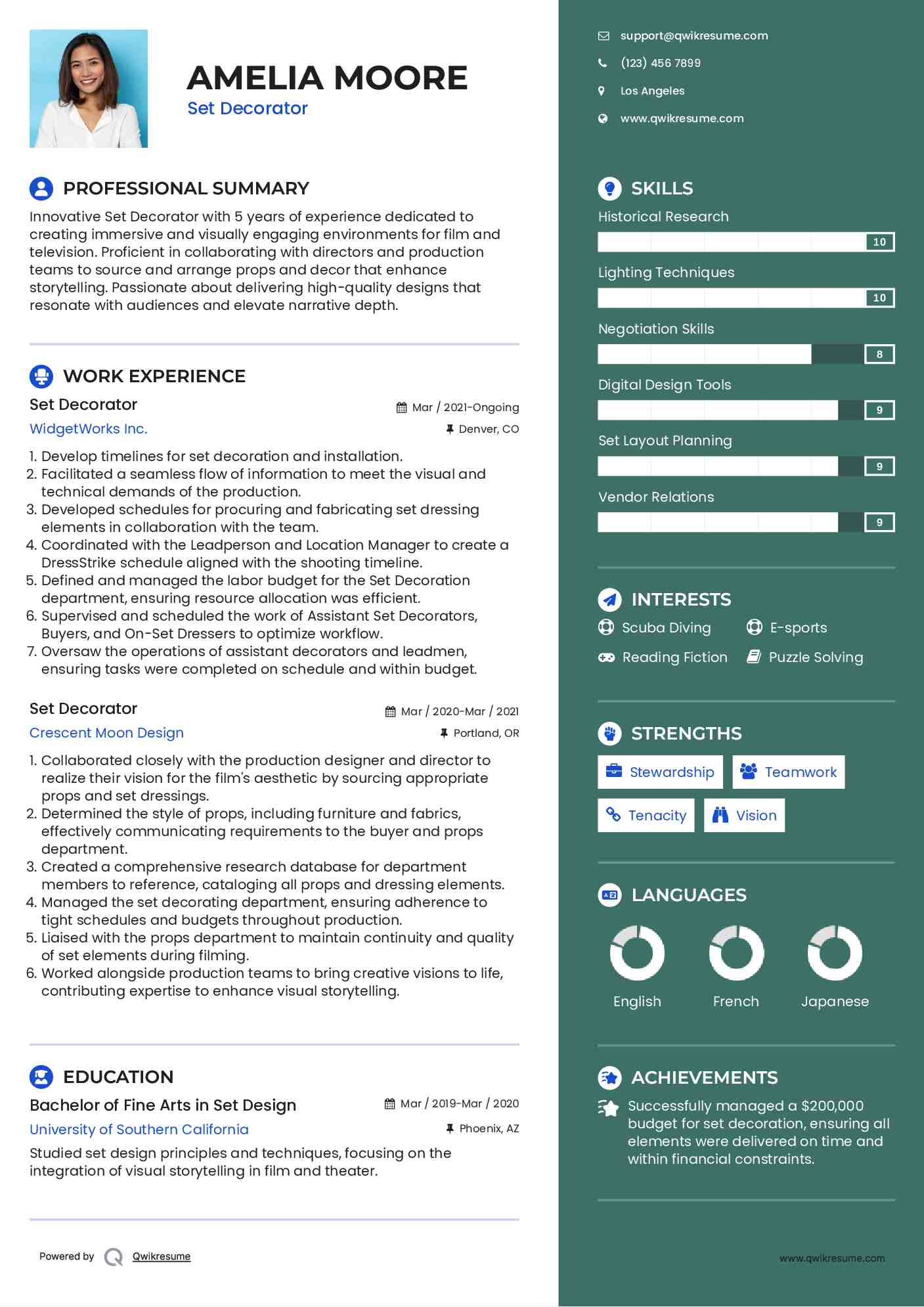 Set Decorator Resume Example