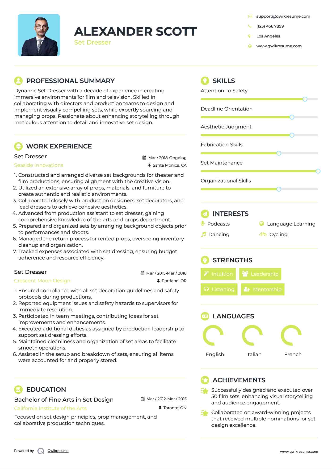 Set Dresser Resume Format