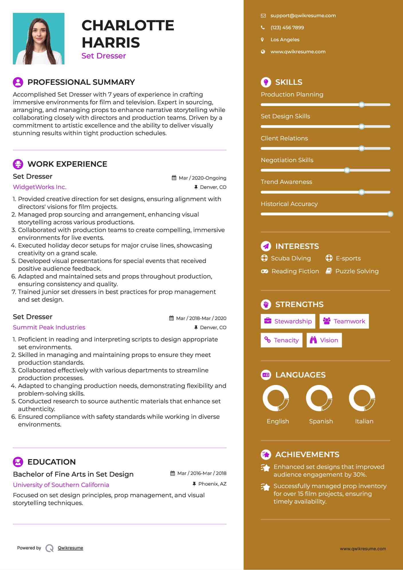 Set Dresser Resume Example