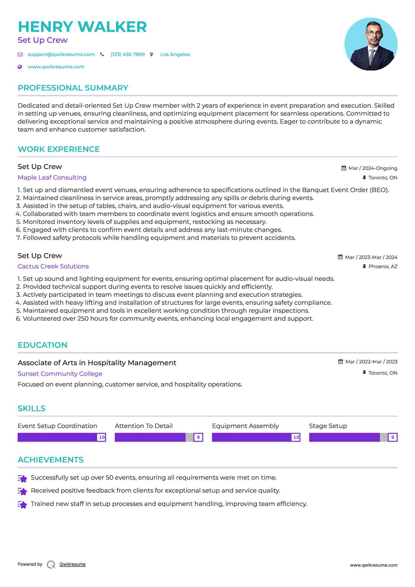 Set Up Crew Resume Sample