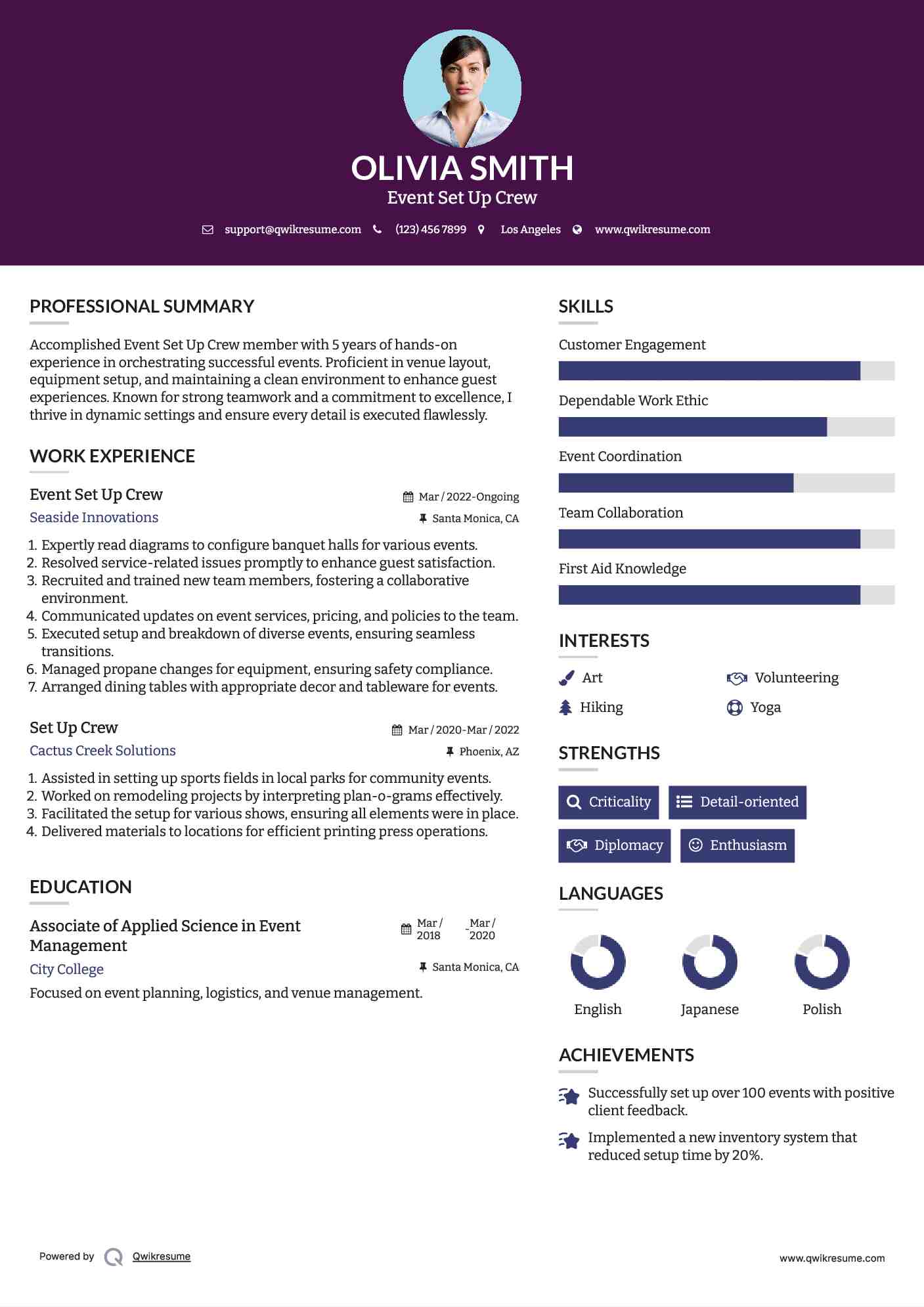 Event Set Up Crew Resume Format