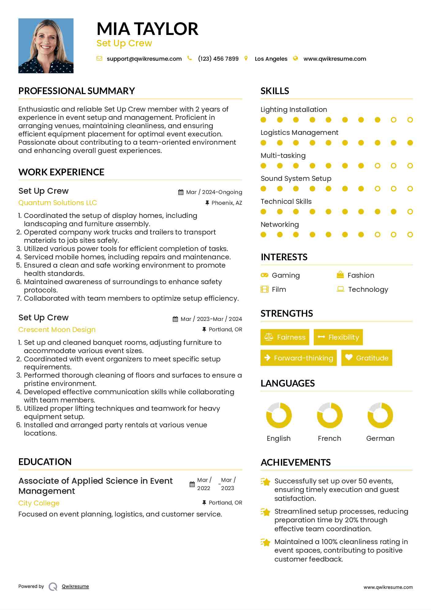 Set Up Crew Resume Format