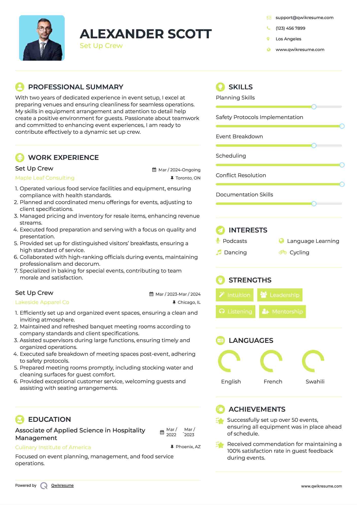 Set Up Crew Resume Format