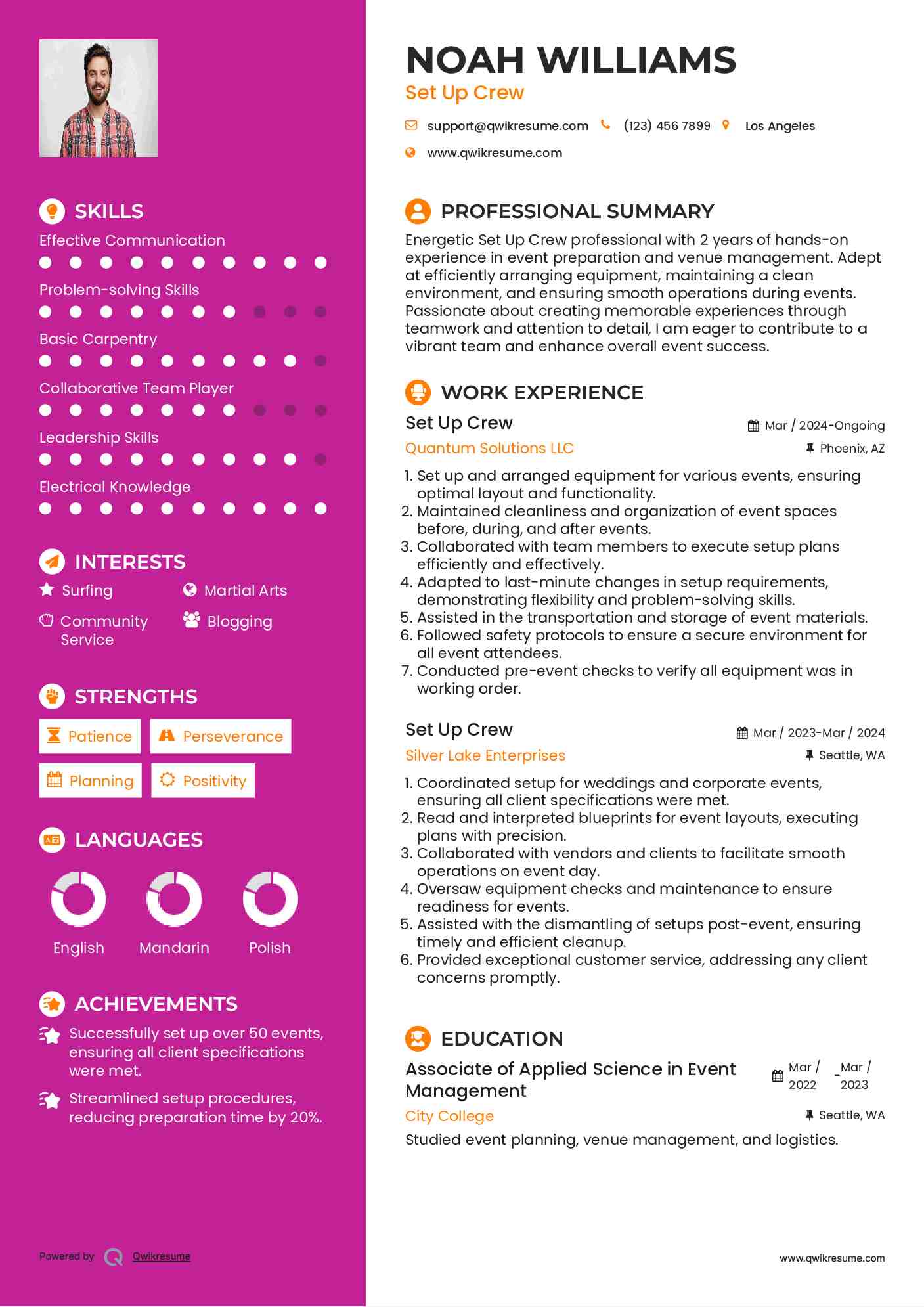 Set Up Crew Resume Format