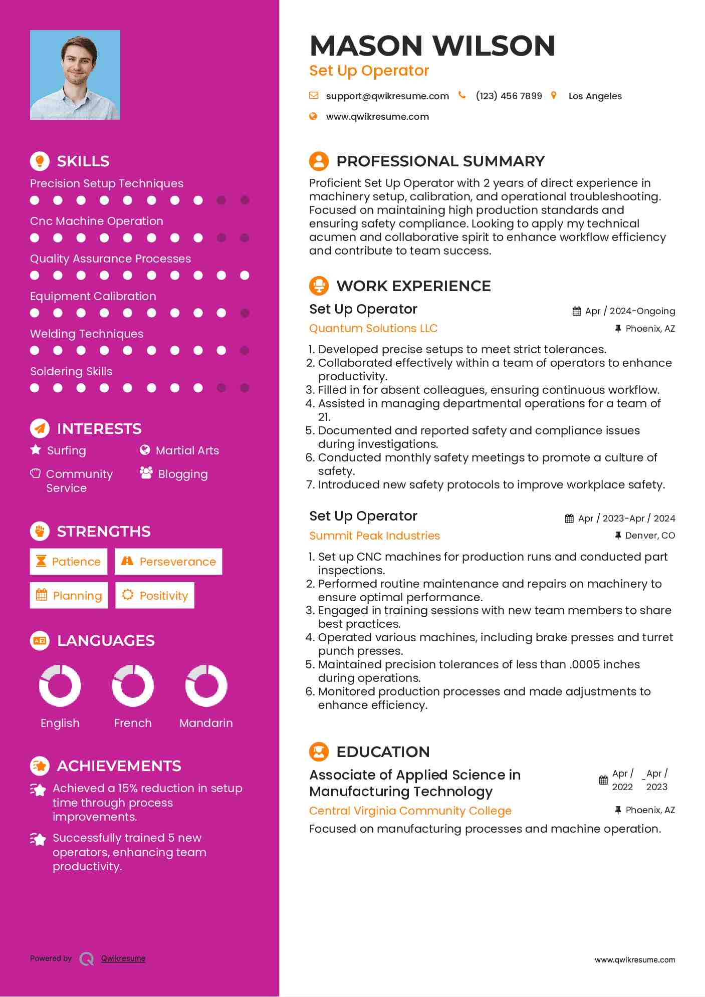 Set Up Operator Resume Format