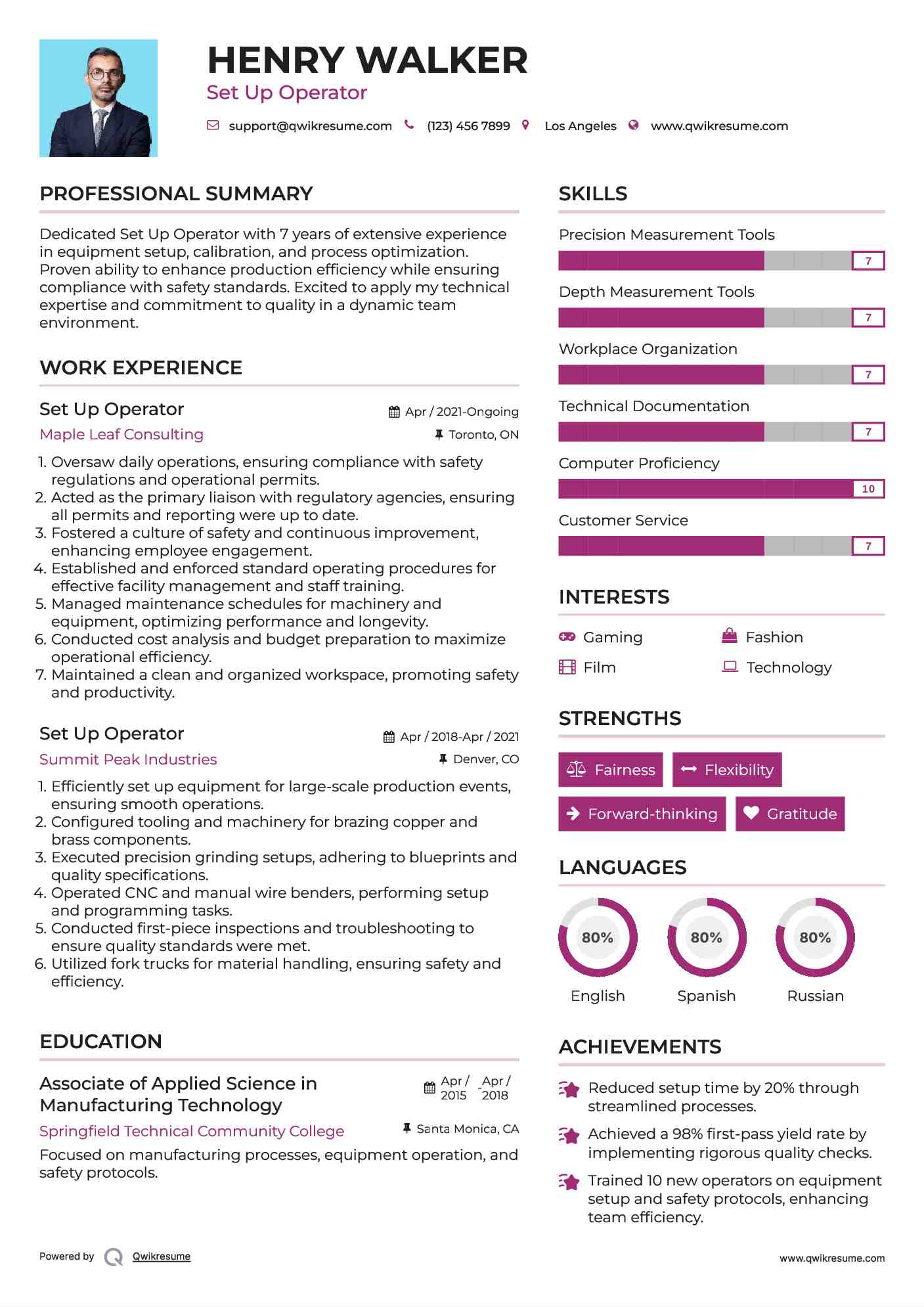 Set Up Operator Resume Template