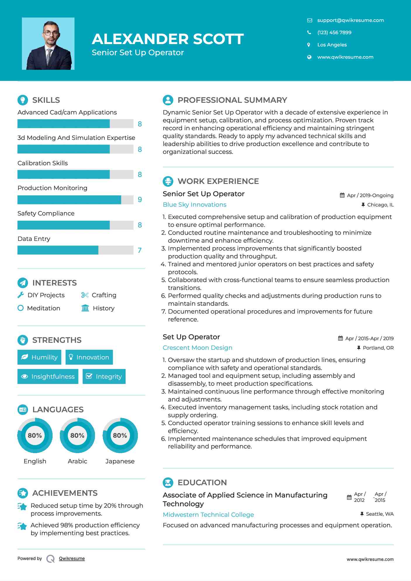 Senior Set Up Operator Resume Template