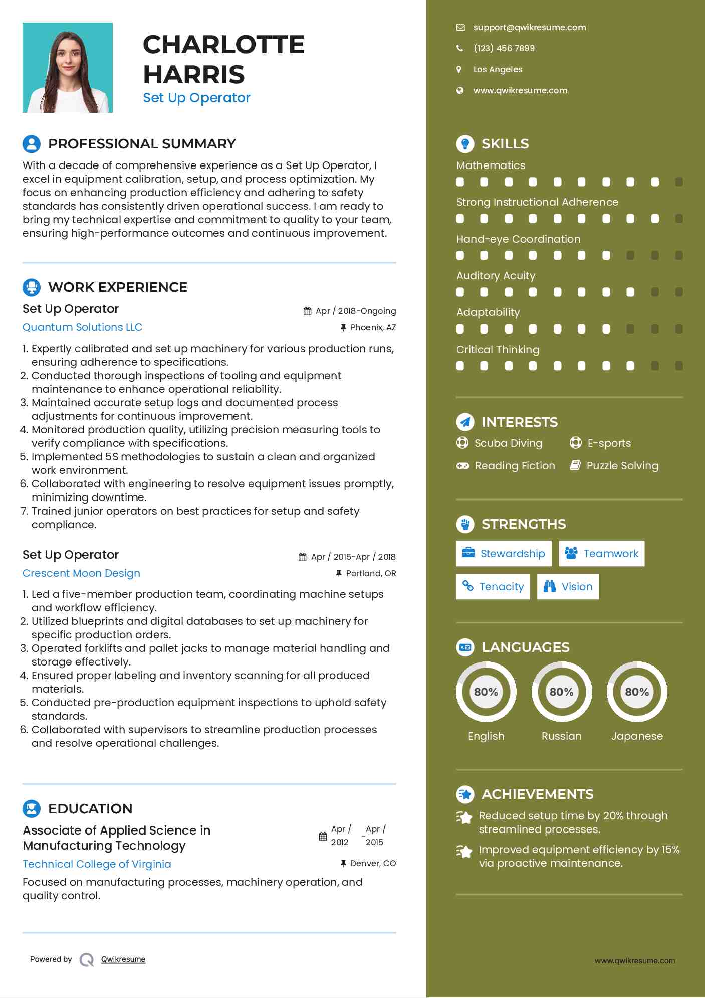 Set Up Operator Resume Template