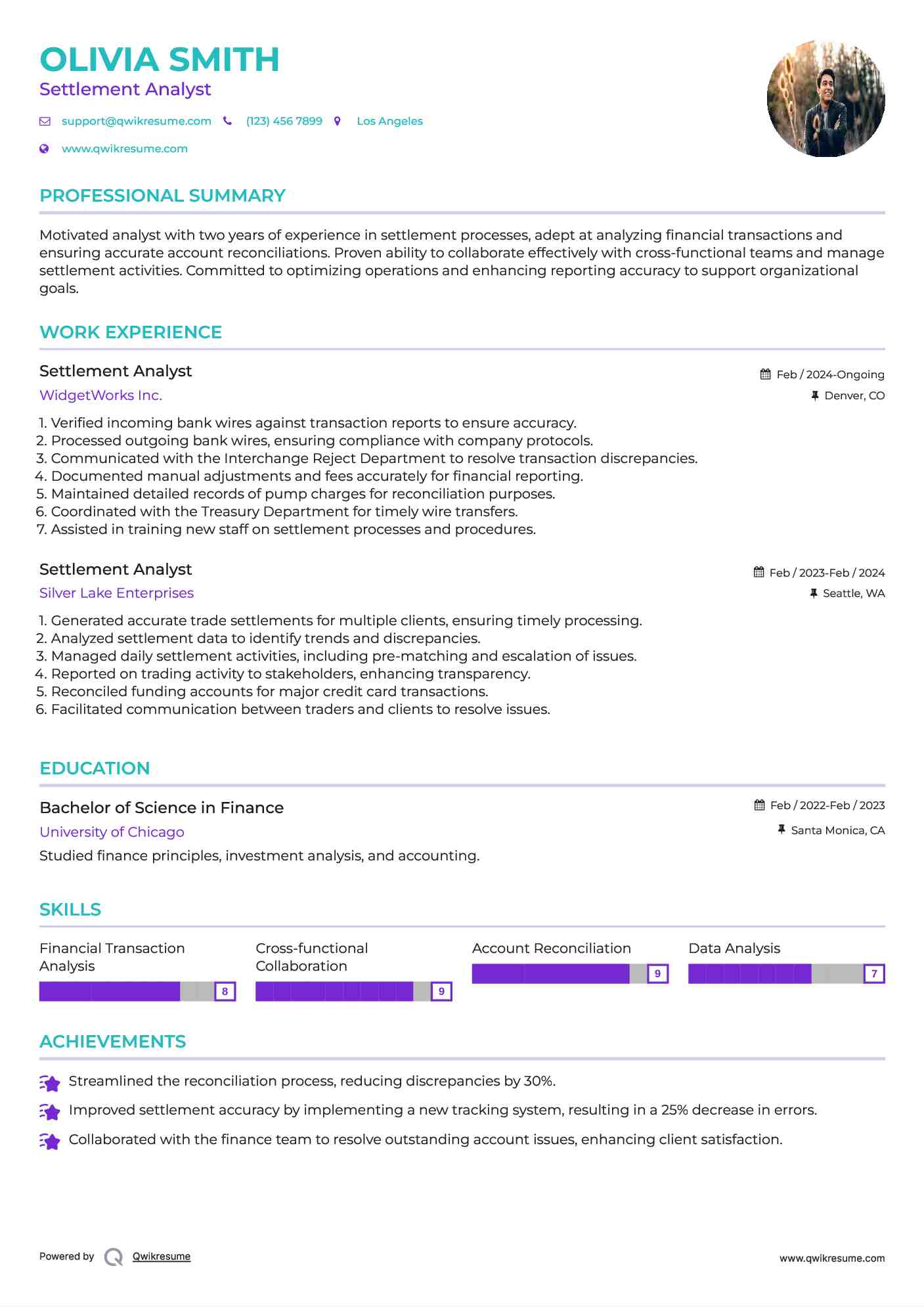 Settlement Analyst Resume Example