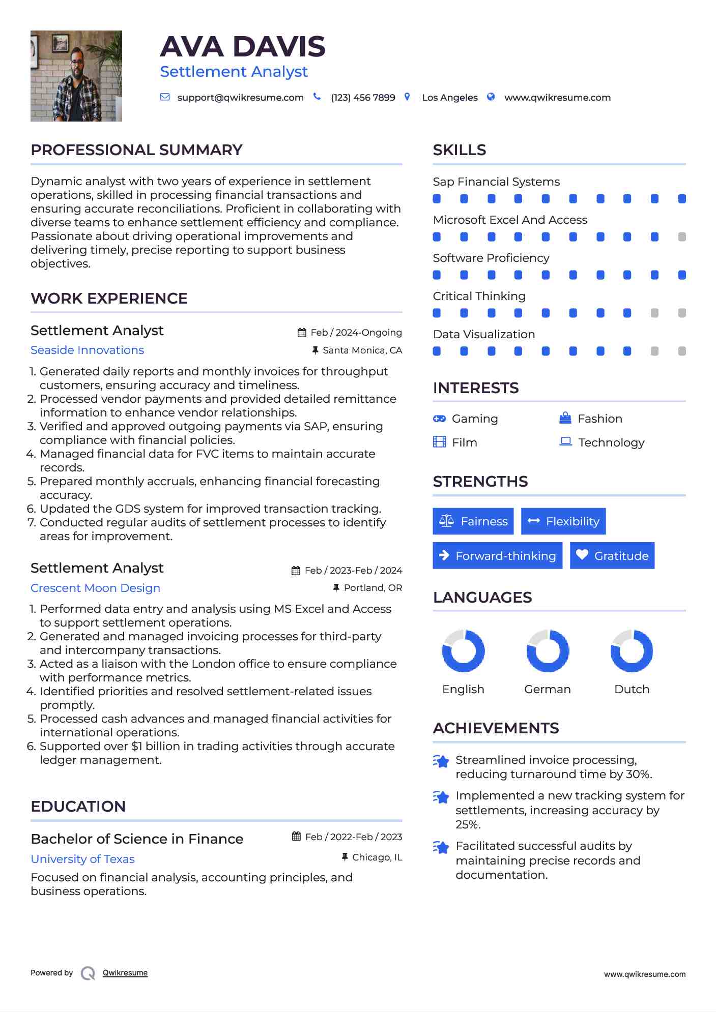 Settlement Analyst Resume Template