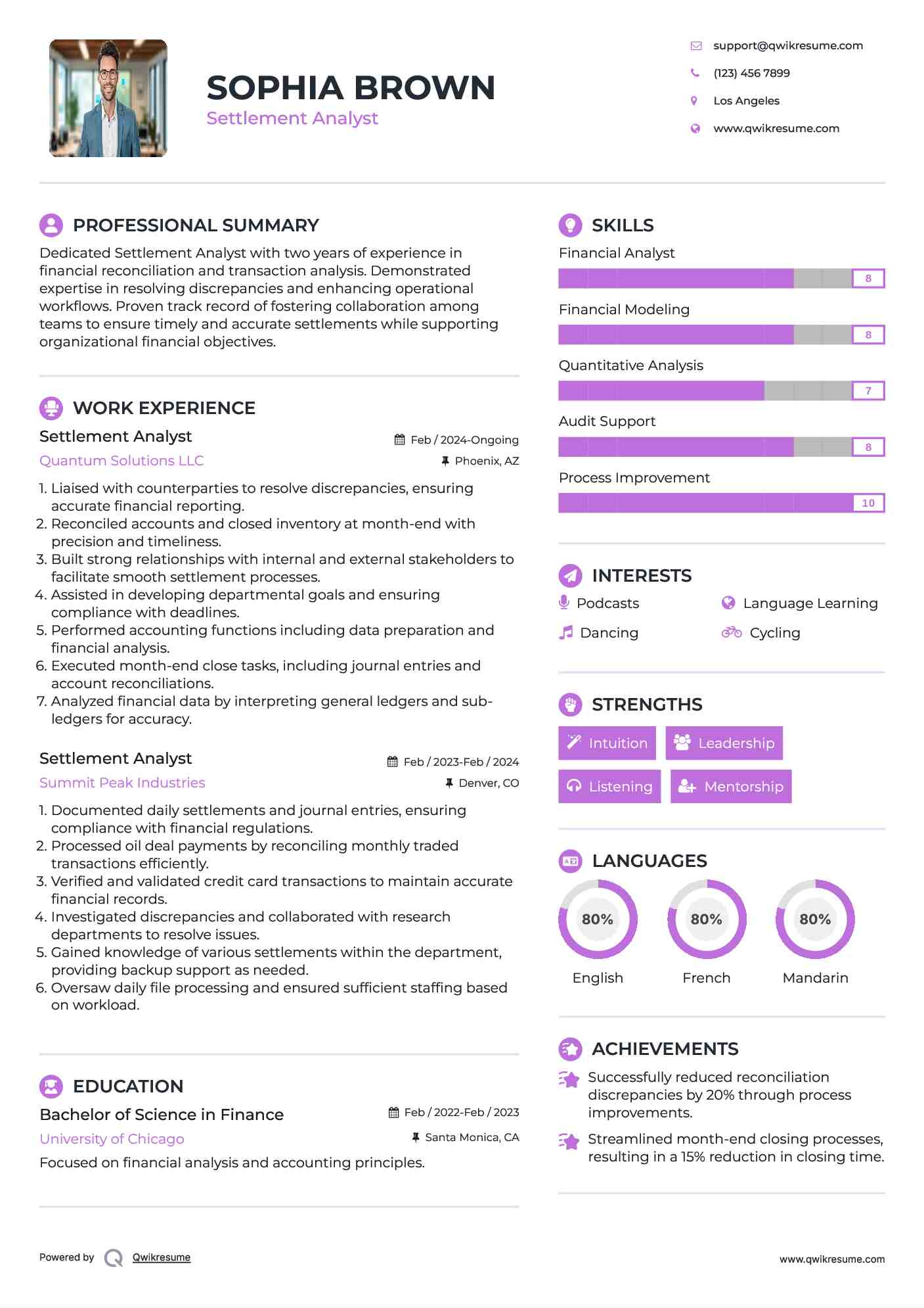 Settlement Analyst Resume Model